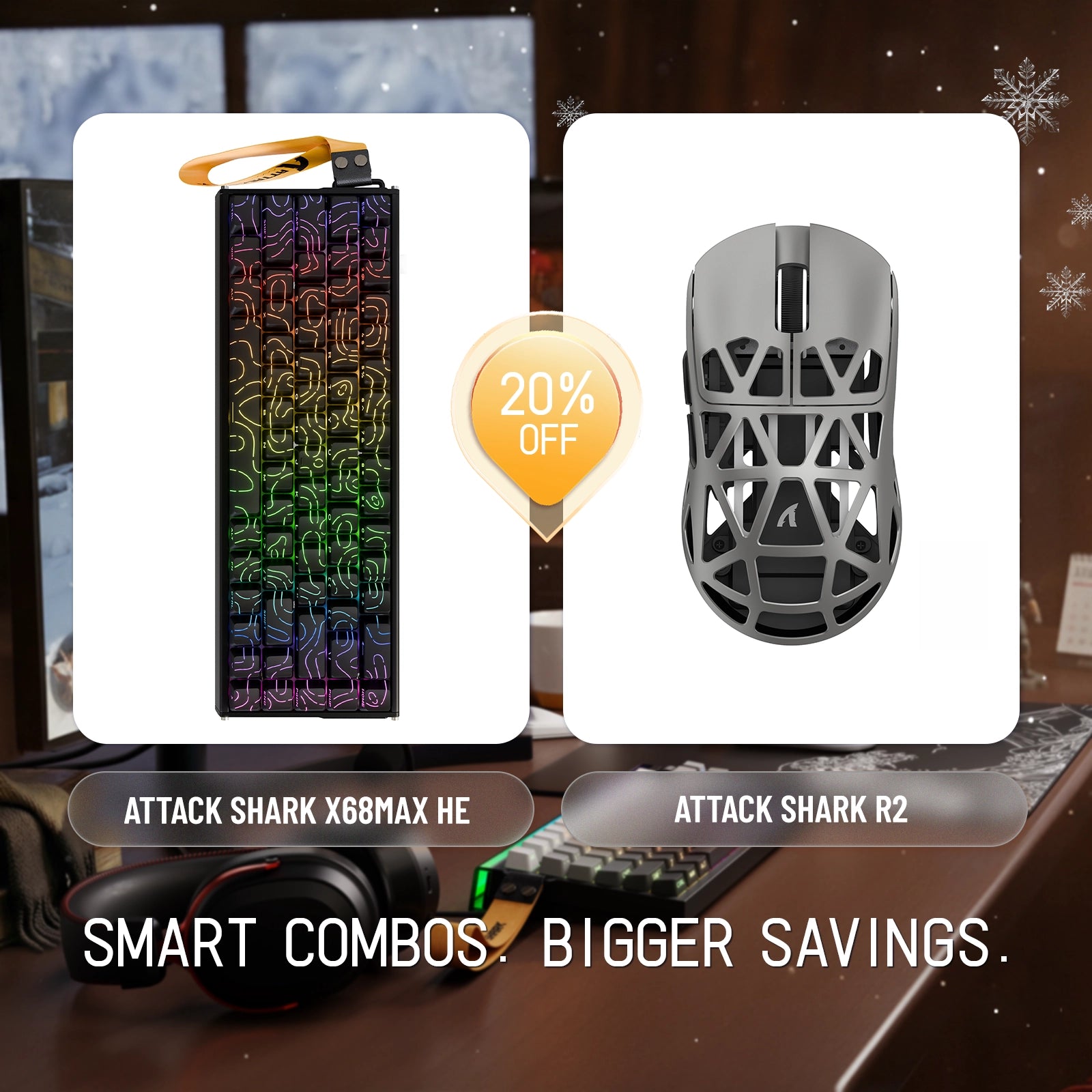 Paquete de teclado de aluminio ATTACK SHARK X68MAX HE con gatillo rápido y ratón inalámbrico para juegos R2 de aleación de magnesio