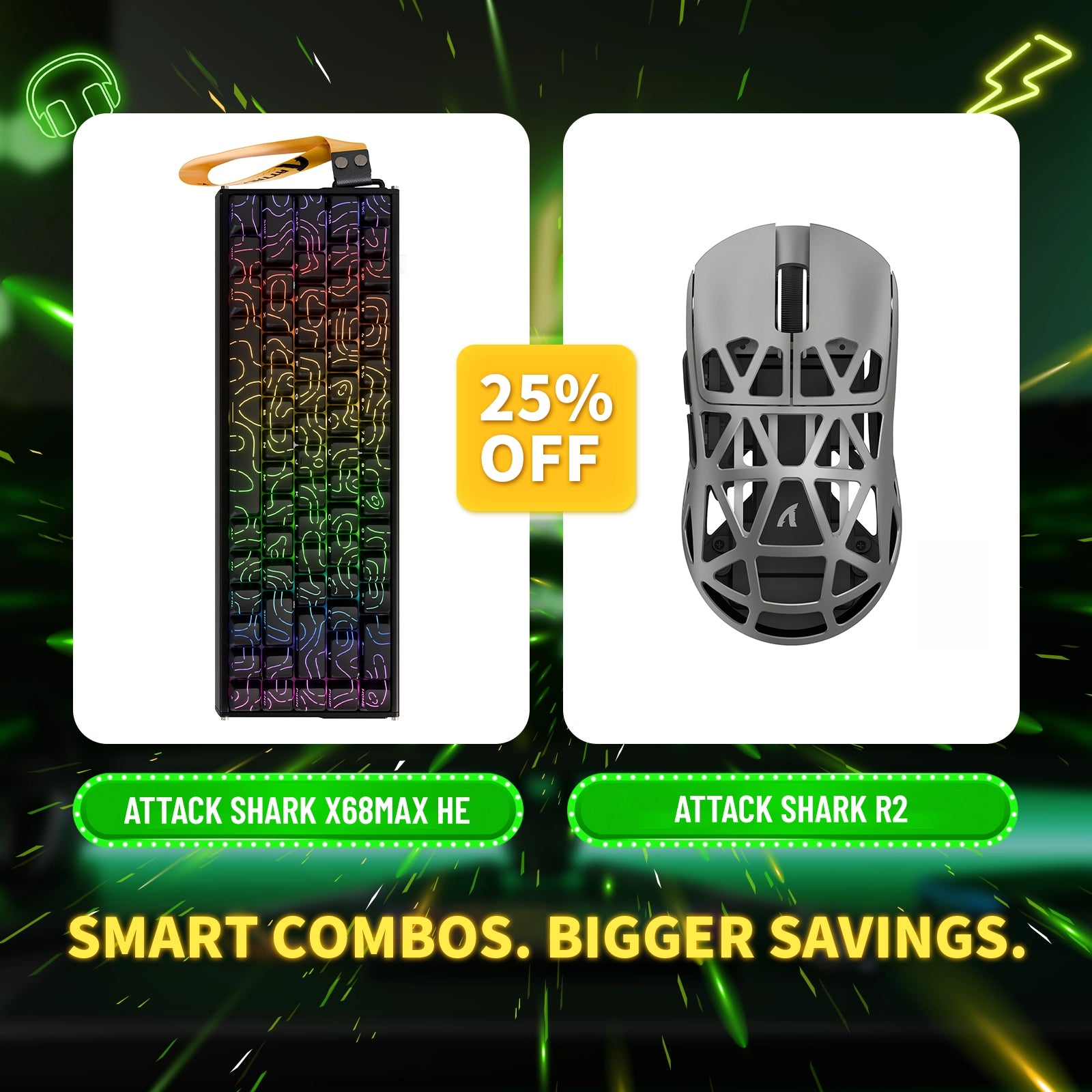 Paquete de teclado de aluminio ATTACK SHARK X68MAX HE con gatillo rápido y ratón inalámbrico para juegos R2 de aleación de magnesio