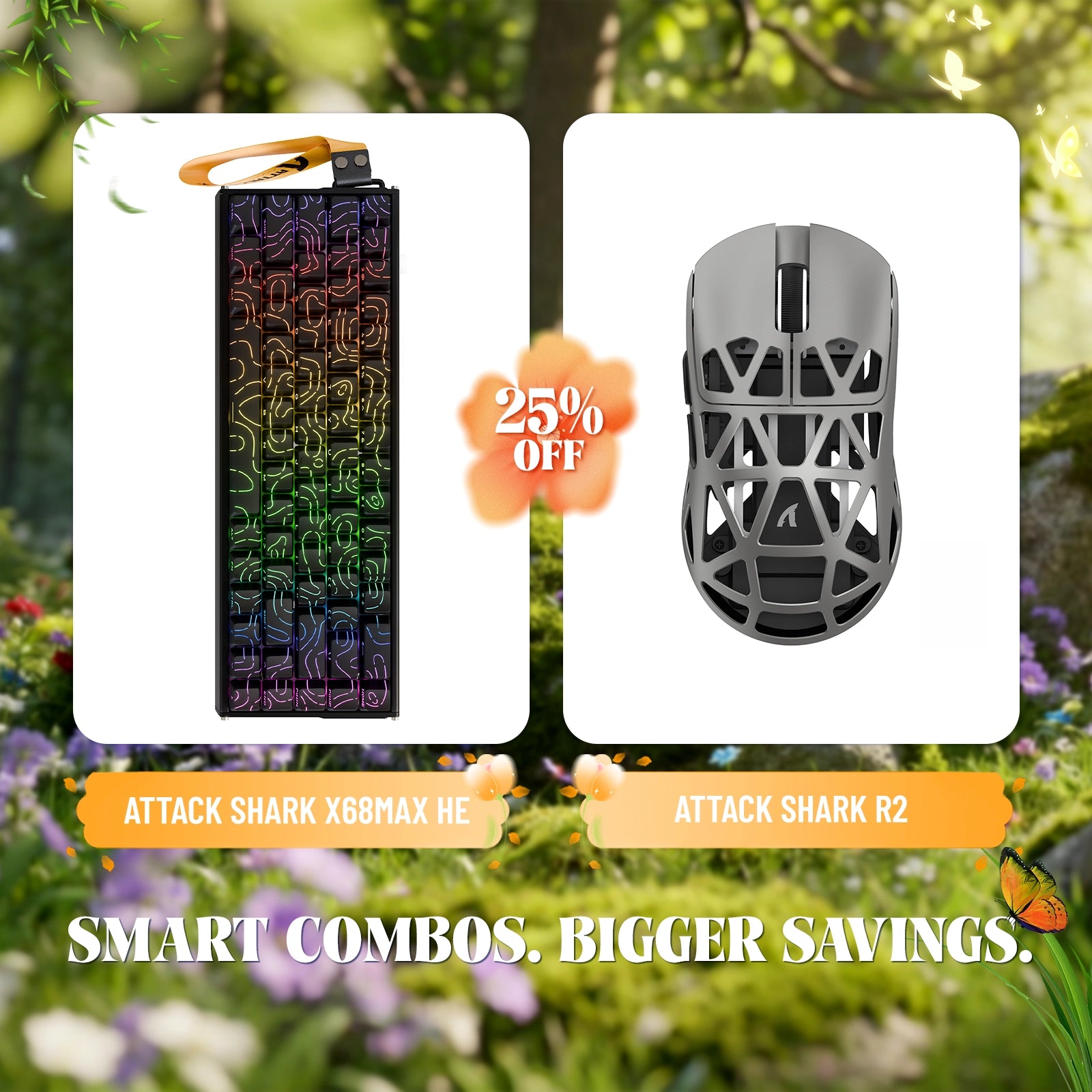 Paquete de teclado de aluminio ATTACK SHARK X68MAX HE con gatillo rápido y ratón inalámbrico para juegos R2 de aleación de magnesio