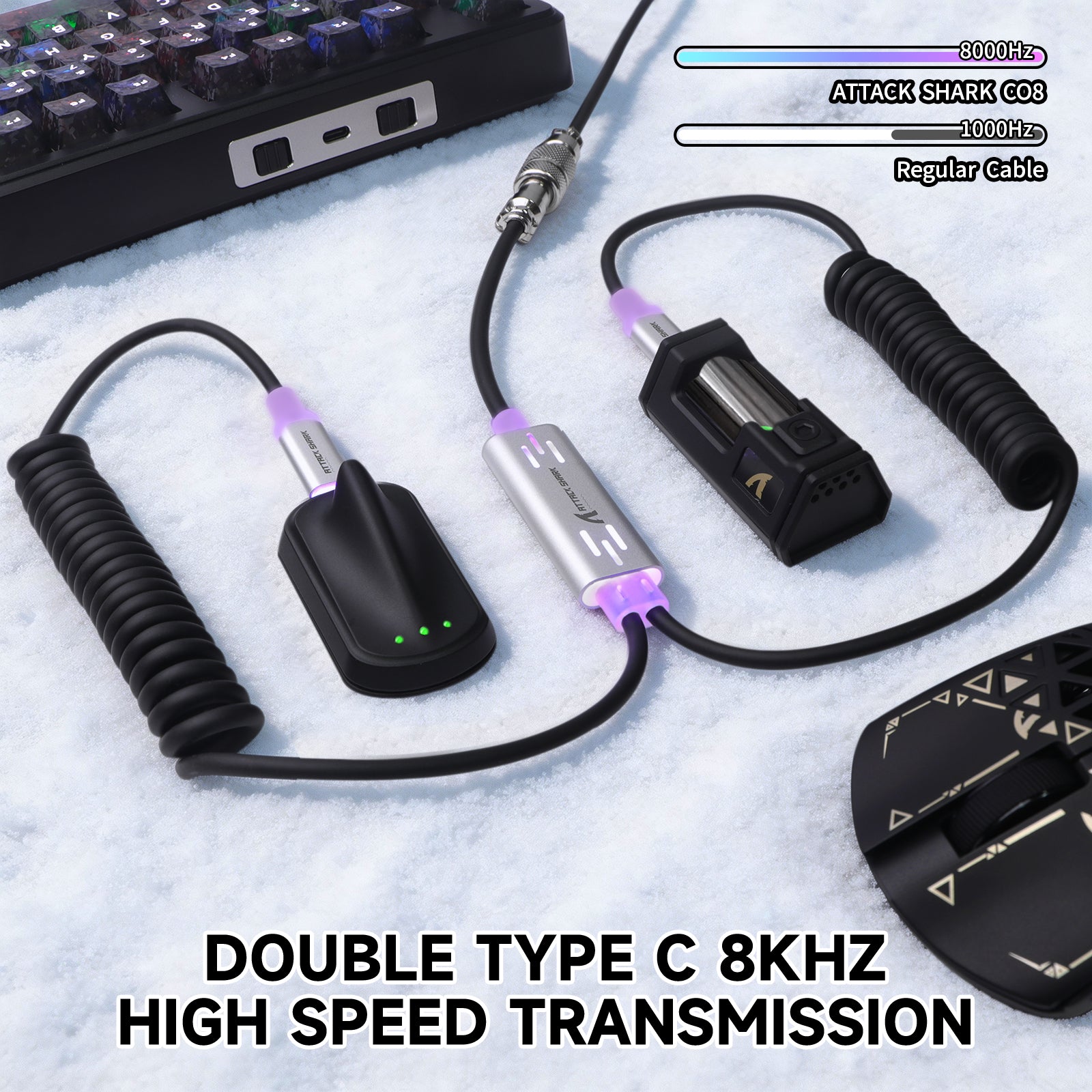 ATTACK SHARK C08 Cable de aviación personalizado 2 en 1 para teclados magnéticos de 8 kHz