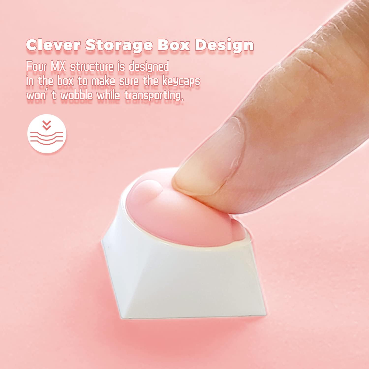 Clever storage box for keycaps designed to prevent wobbling during transportation.