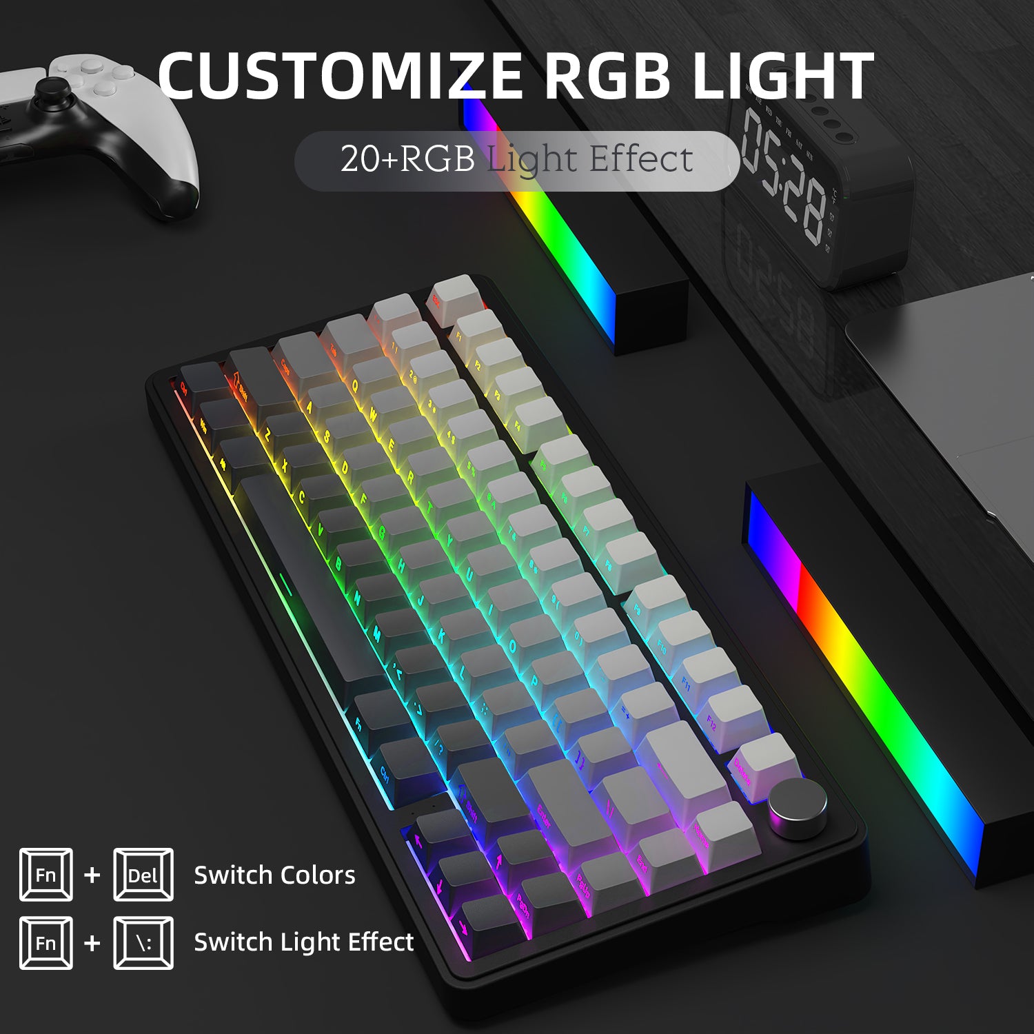 Attack Shark X85 keyboard displaying customizable RGB lighting effects and keycap design.