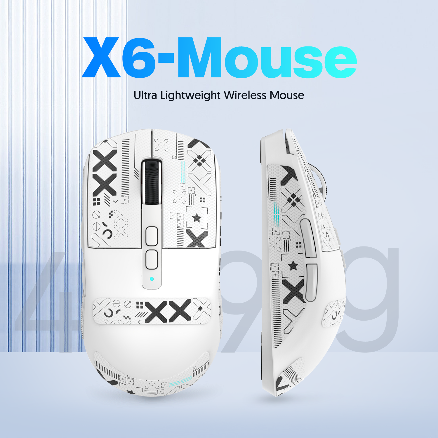 X6 lightweight wireless gaming mouse with geometric grip tape for enhanced control