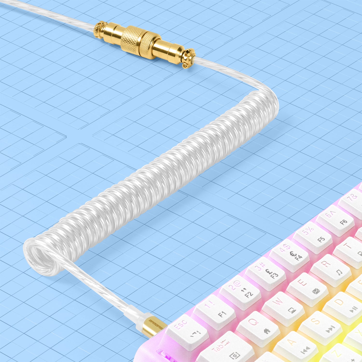 Coiled USB-C to USB-A cable with 24K gold-plated aviator connector