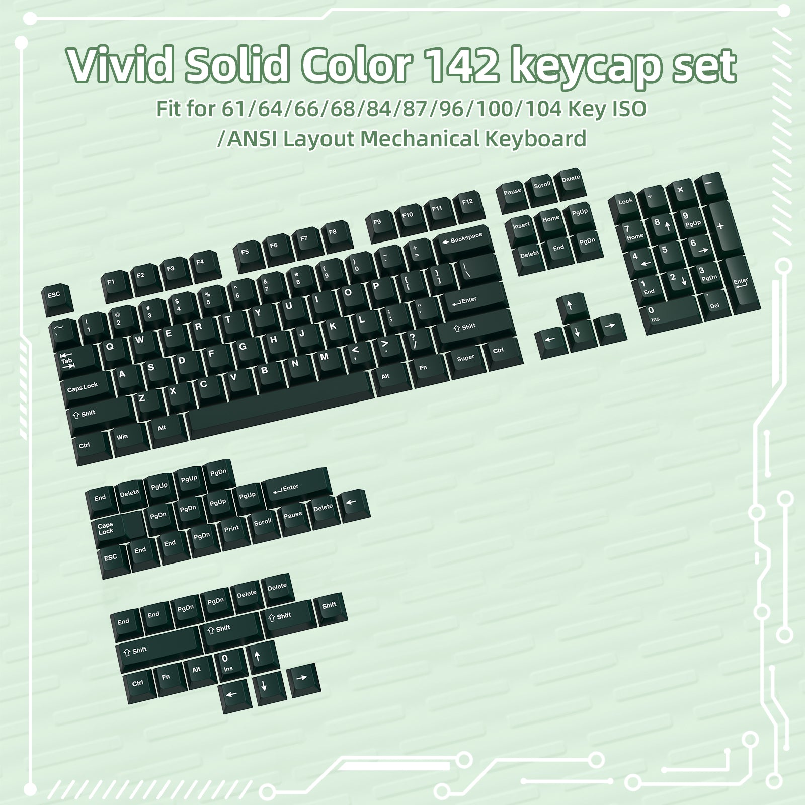 Vivid solid color 142 keycap set for ANSI layout mechanical keyboards.