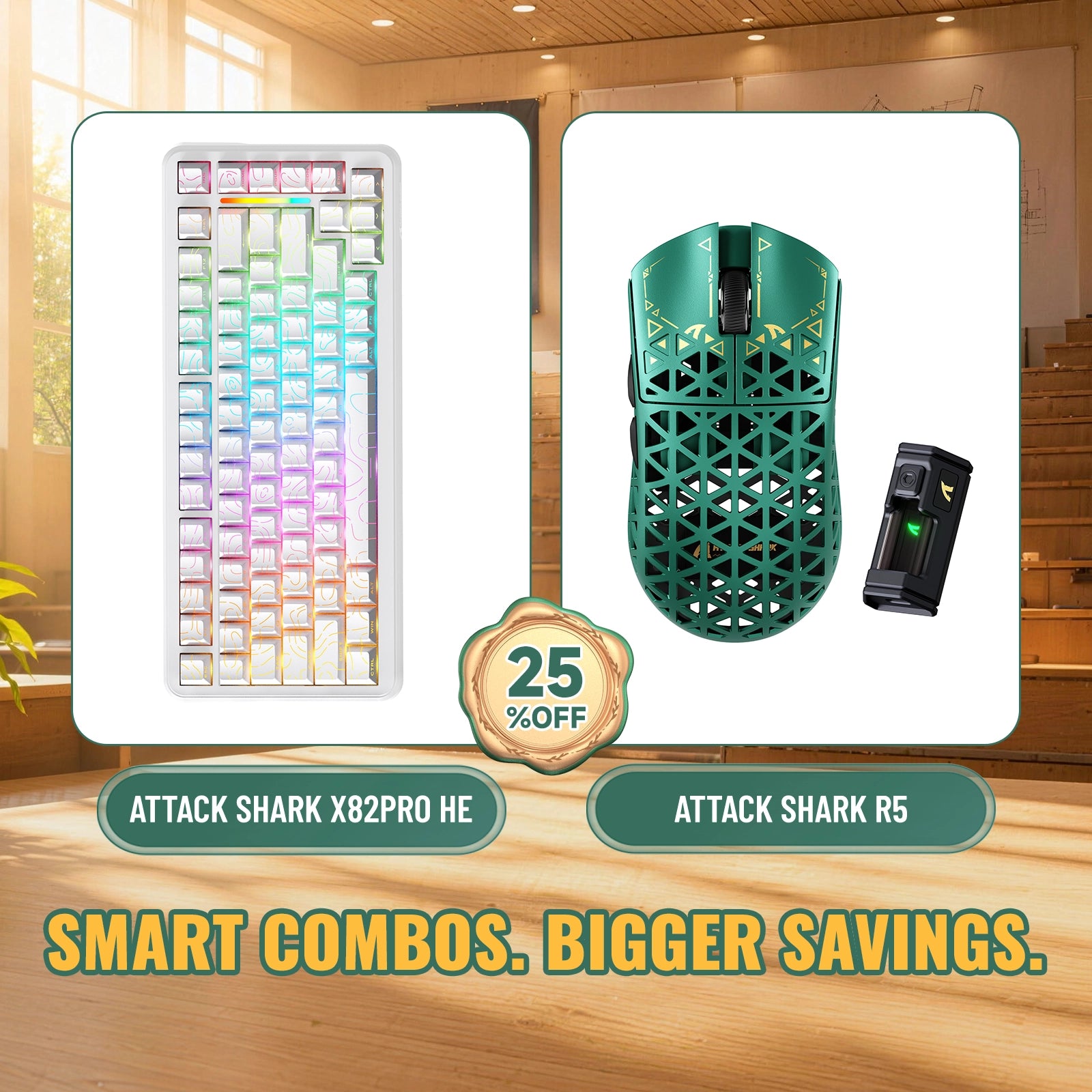 ATTACK SHARK X82 PRO HE Teclado con activación rápida + R5 Carbon Fiber Pack de ratón inalámbrico para gaming