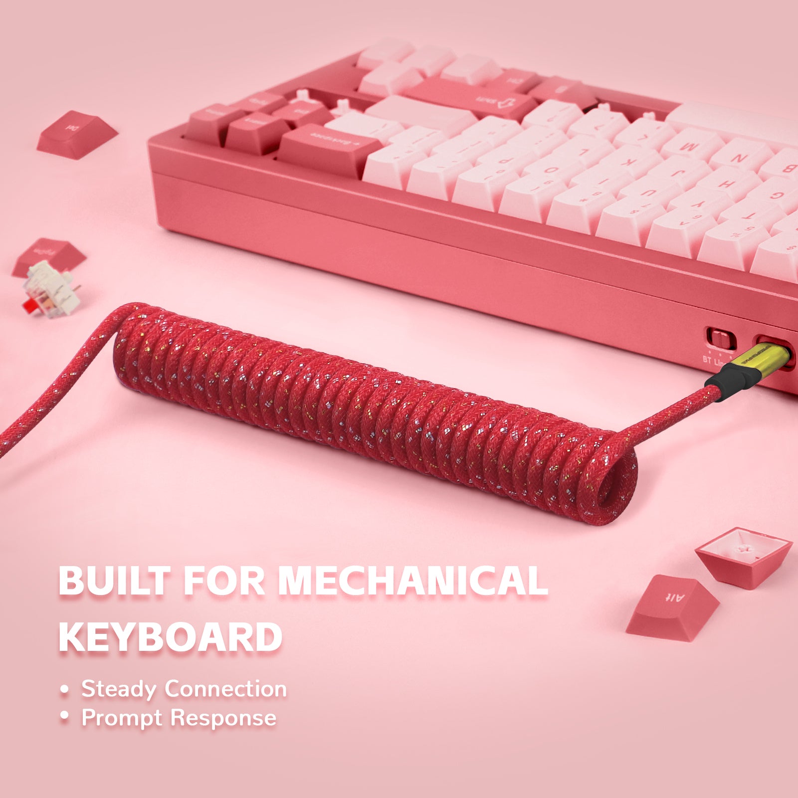 Red C03 USB-C coiled keyboard cable with green connector, text: 'Built for Mechanical Keyboard'