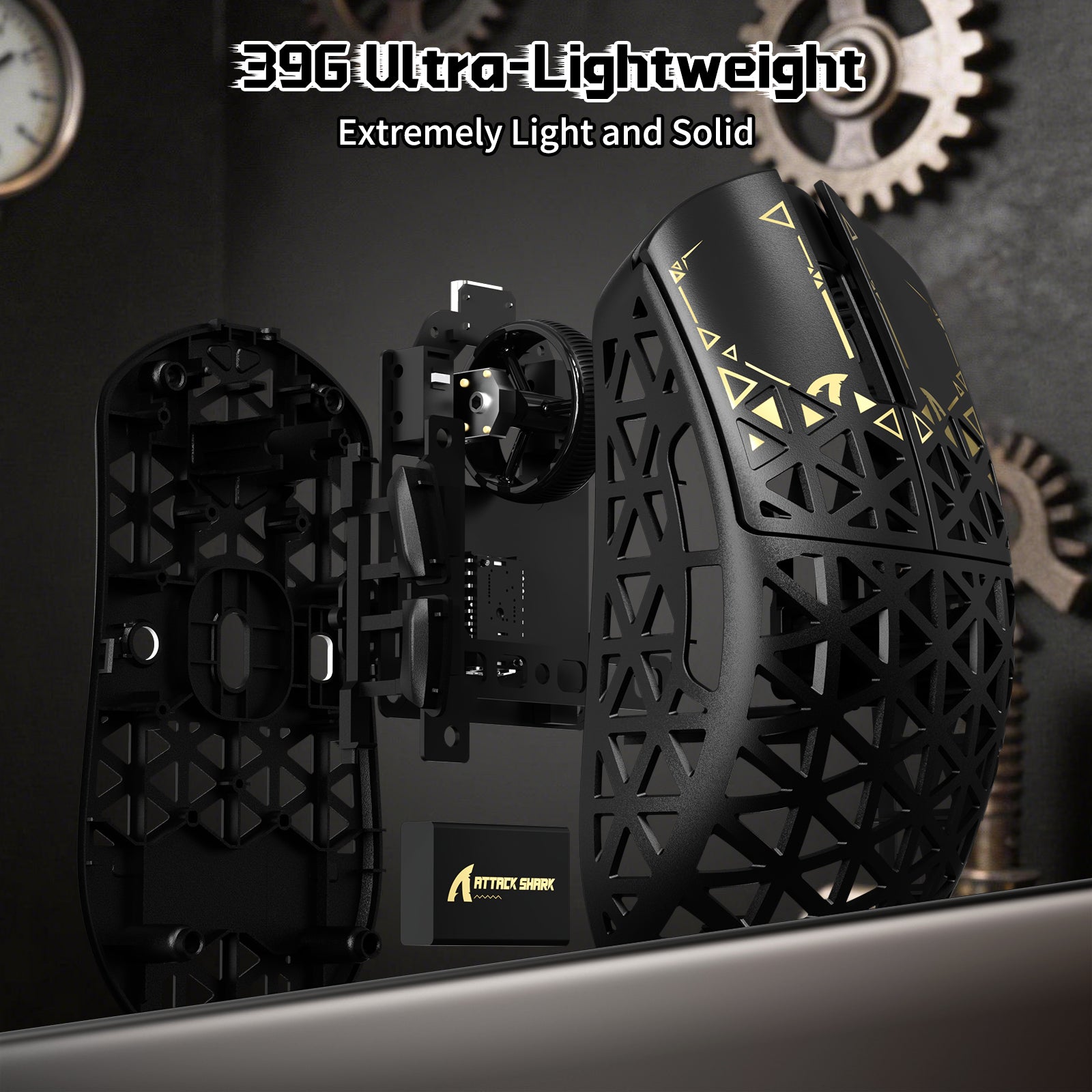 ATTACK SHARK R68 HE gaming mouse exploded view, 39g ultra-light black honeycomb shell