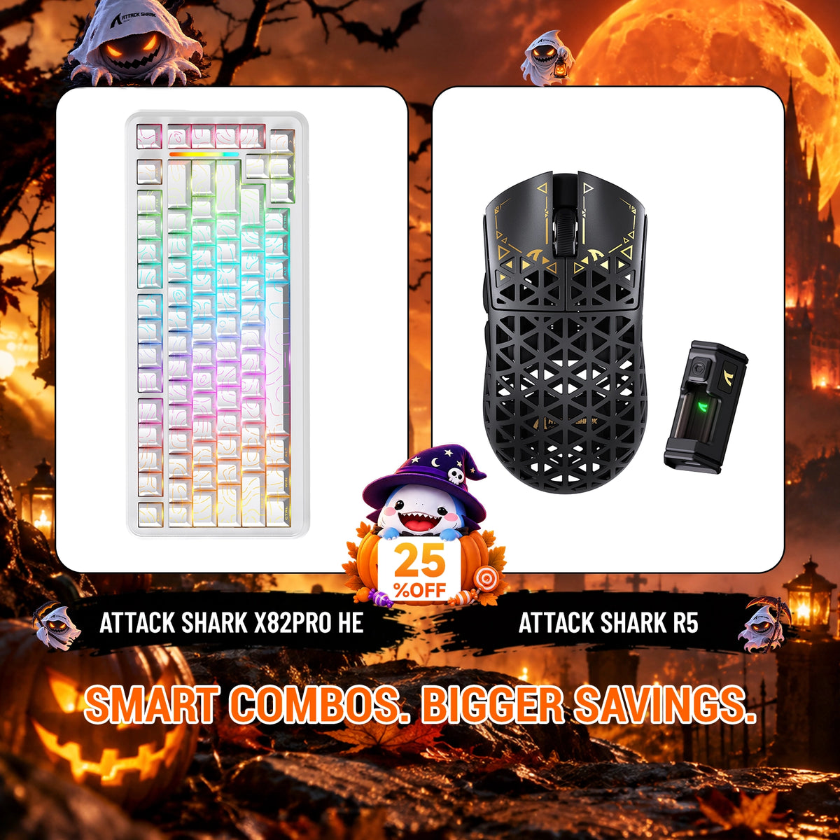 ATTACK SHARK X82 PRO HE Teclado con activación rápida + R5 Carbon Fiber Pack de ratón inalámbrico para gaming