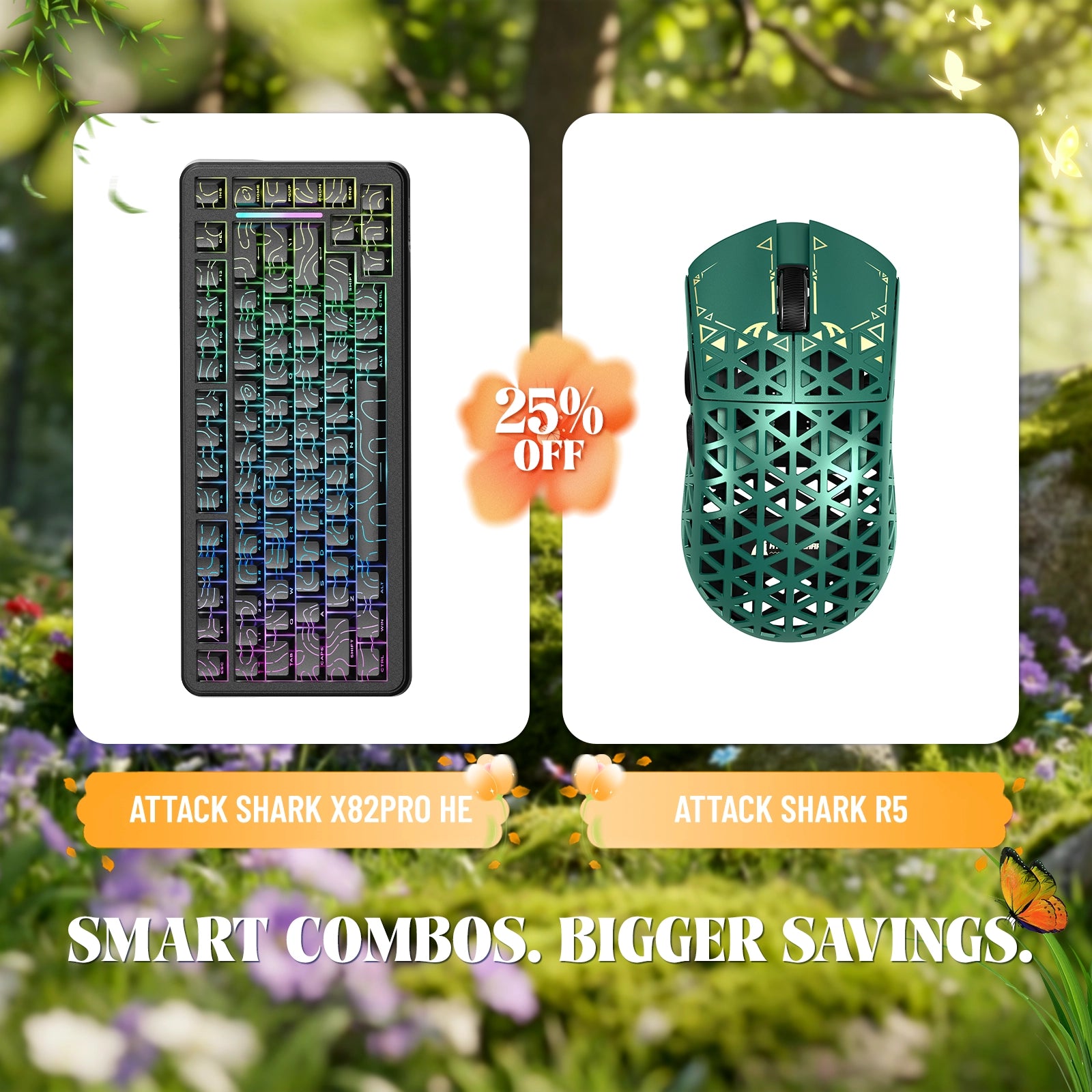 Paquete de teclado de disparo rápido ATTACK SHARK X82PRO HE + ratón inalámbrico para juegos de fibra de carbono R5