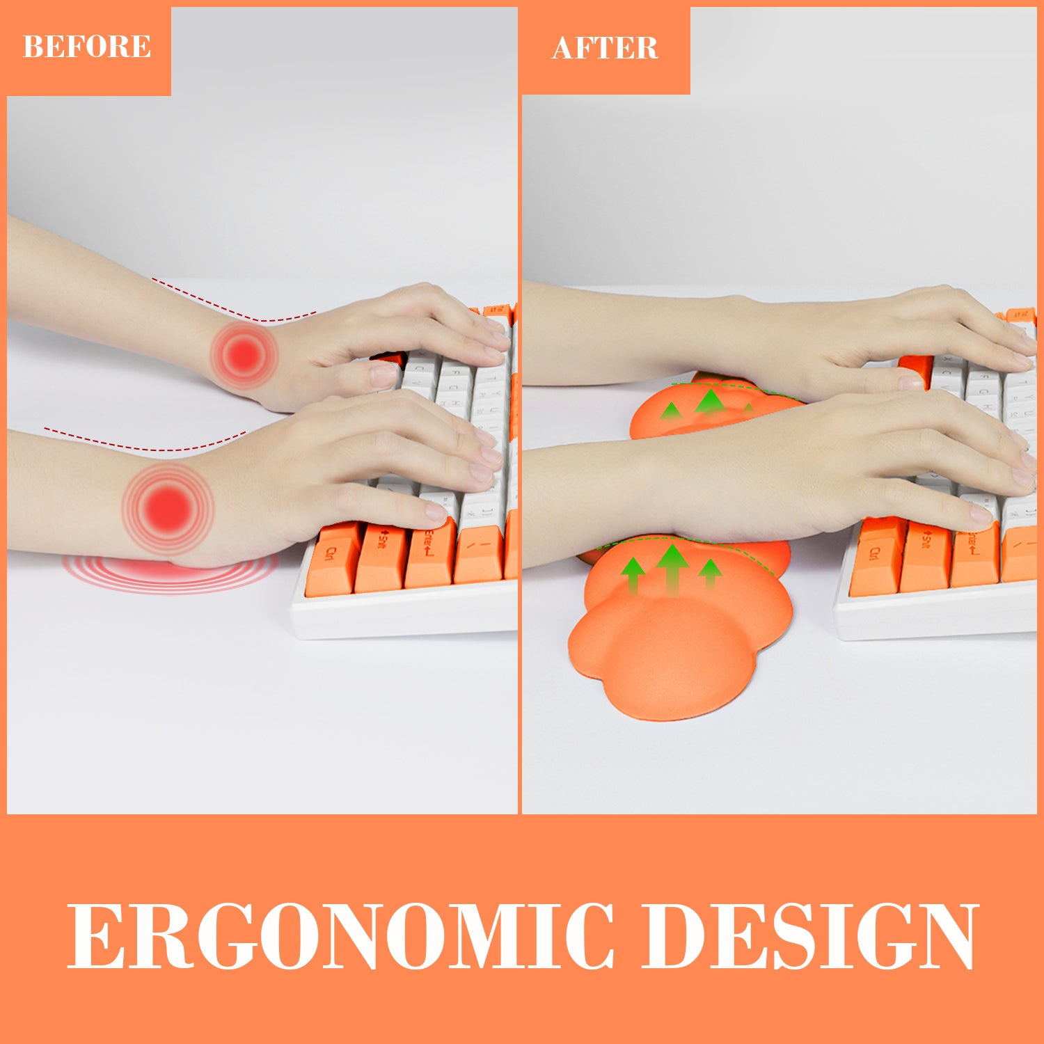 Comparison of wrist strain before and after using an ergonomic cloud wrist rest.