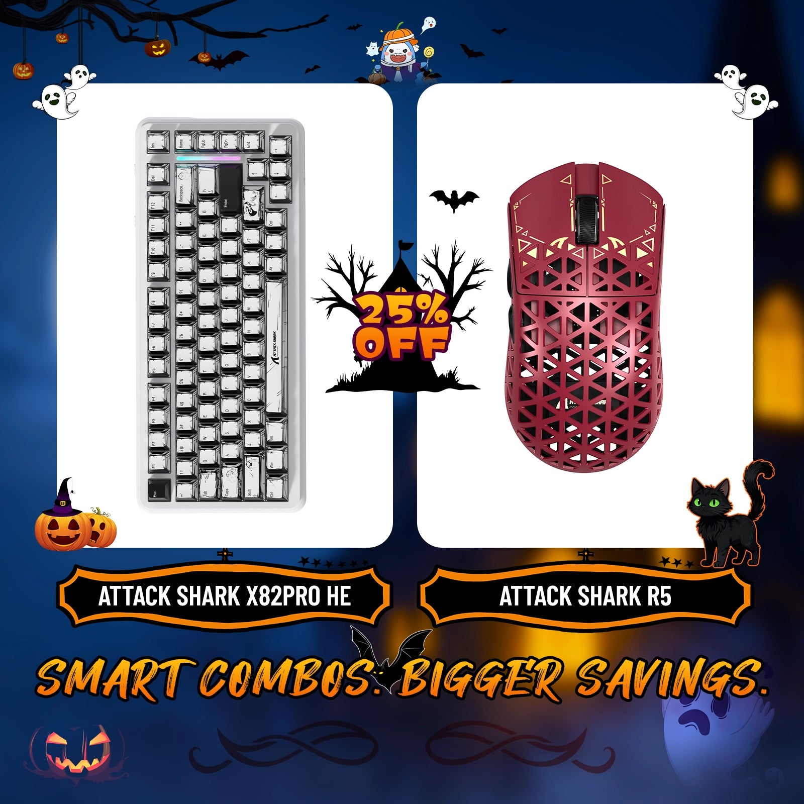 Paquete de teclado de disparo rápido ATTACK SHARK X82PRO HE + ratón inalámbrico para juegos de fibra de carbono R5