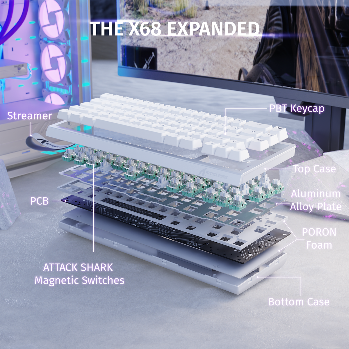 ATTACK SHARK X68 HE Teclado de Disparo Rápido con Interruptor Magnético