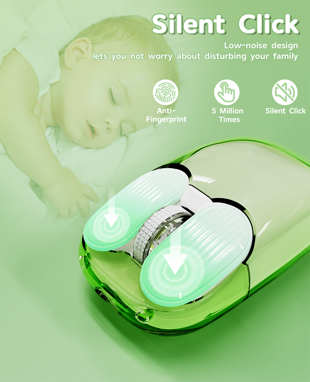 Attack Shark I069 Mini Wireless Mouse in green with silent click and anti-fingerprint design