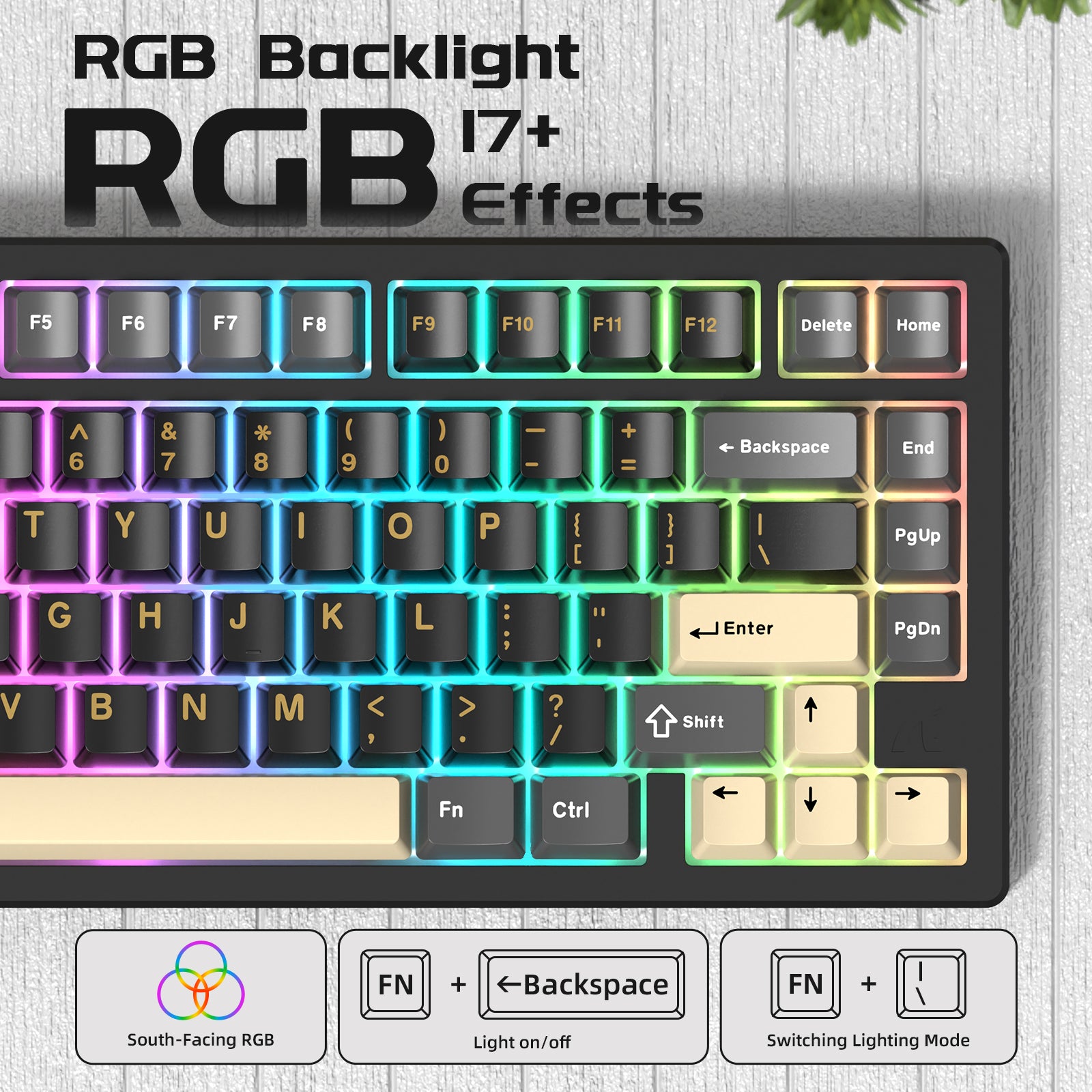 ATTACK SHARK X75 mechanical keyboard RGB backlighting with 17+ effects.