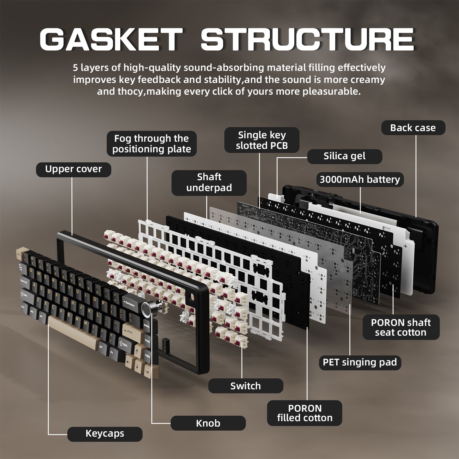 Teclado mecánico inalámbrico ATTACK SHARK X66 con cable en espiral de 8K