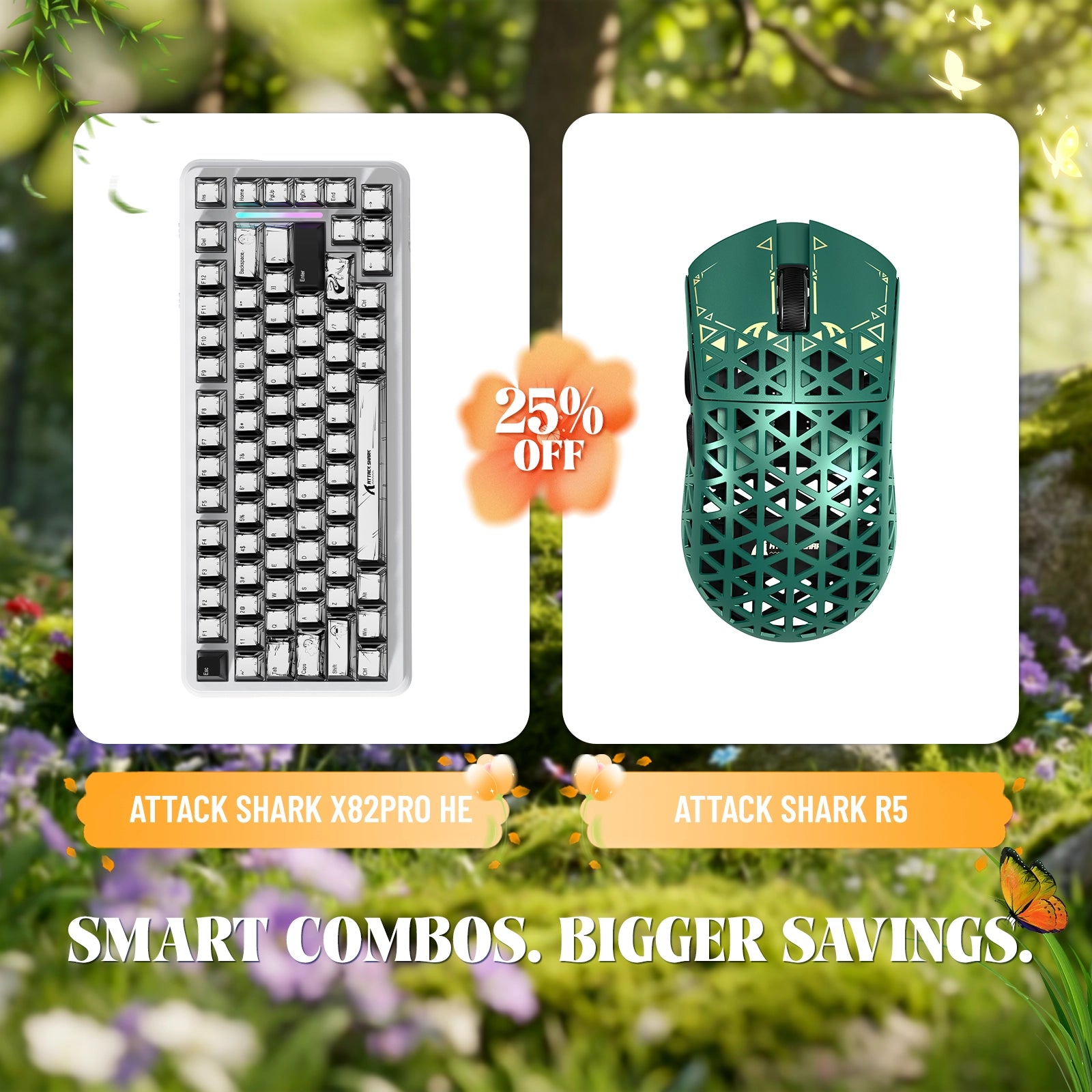 Paquete de teclado de disparo rápido ATTACK SHARK X82PRO HE + ratón inalámbrico para juegos de fibra de carbono R5