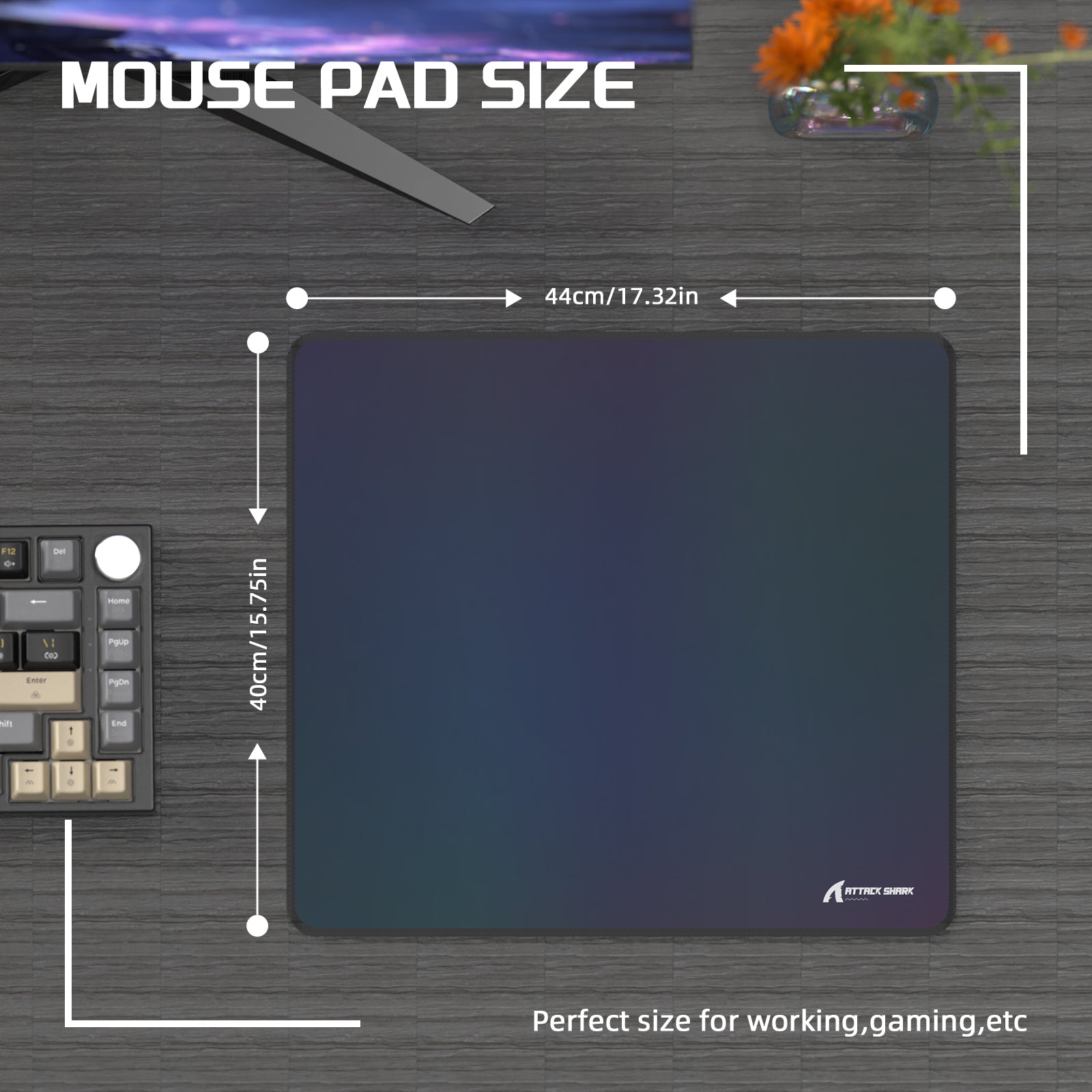 Attack Shark CM03 mouse pad dimensions 44cm x 40cm, ideal for gaming and work setups.