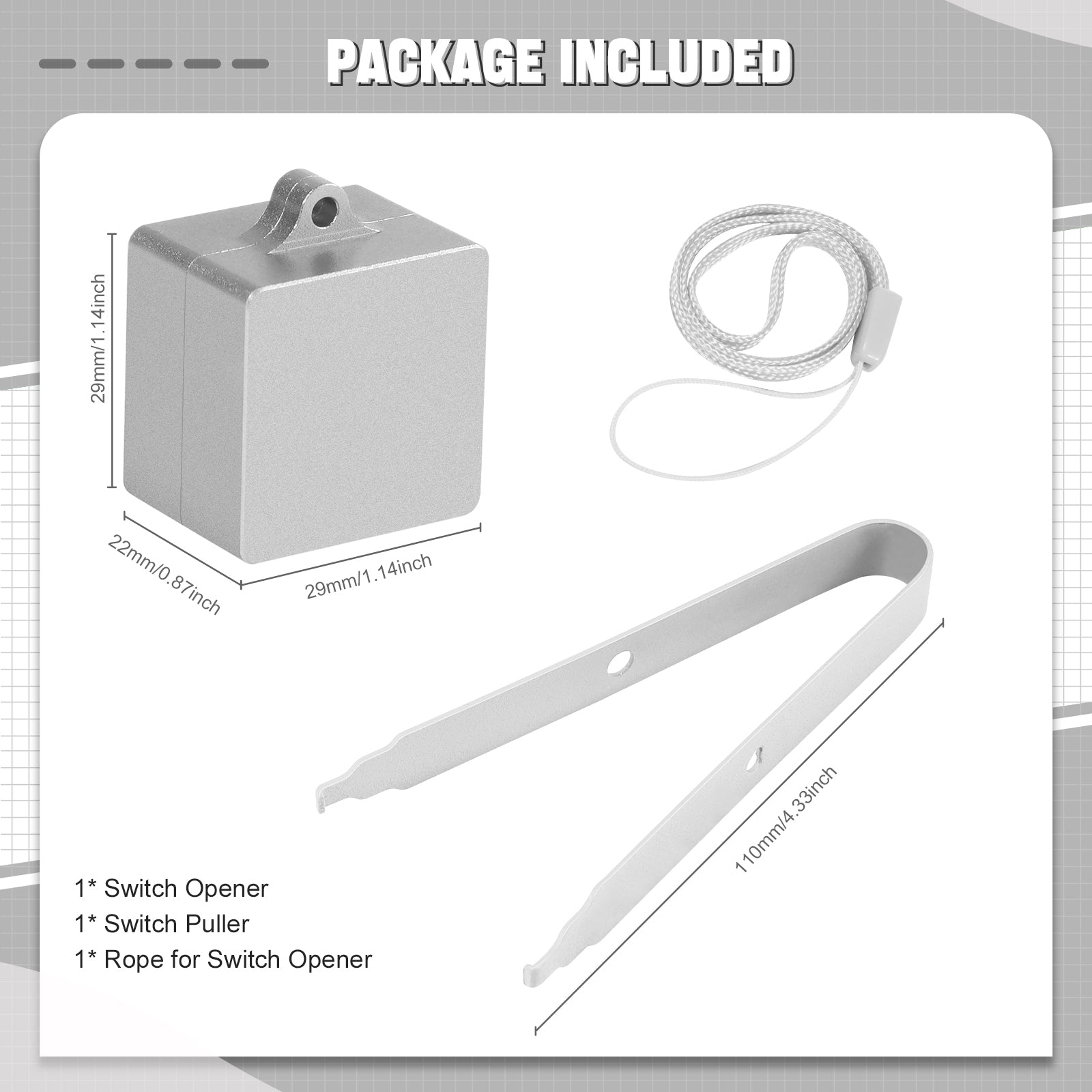 Switch opener kit components: opener, puller, and rope for mechanical keyboards.