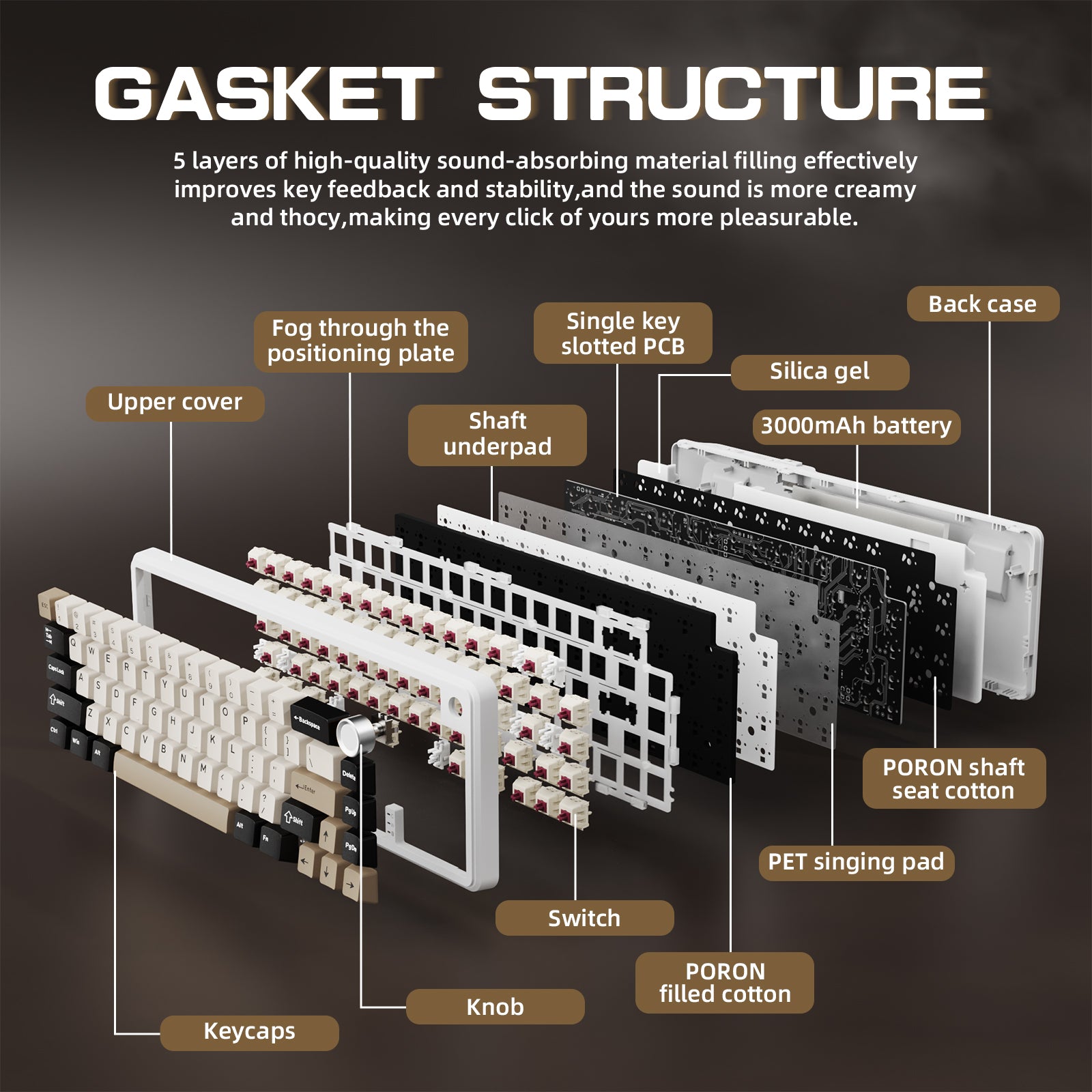 Teclado mecánico inalámbrico ATTACK SHARK X66 con cable en espiral de 8K