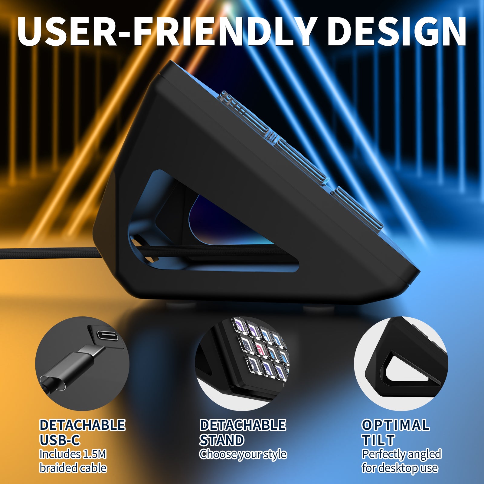 AJAZZ AKP153 Stream Deck showing user-friendly design with detachable stand and USB-C.