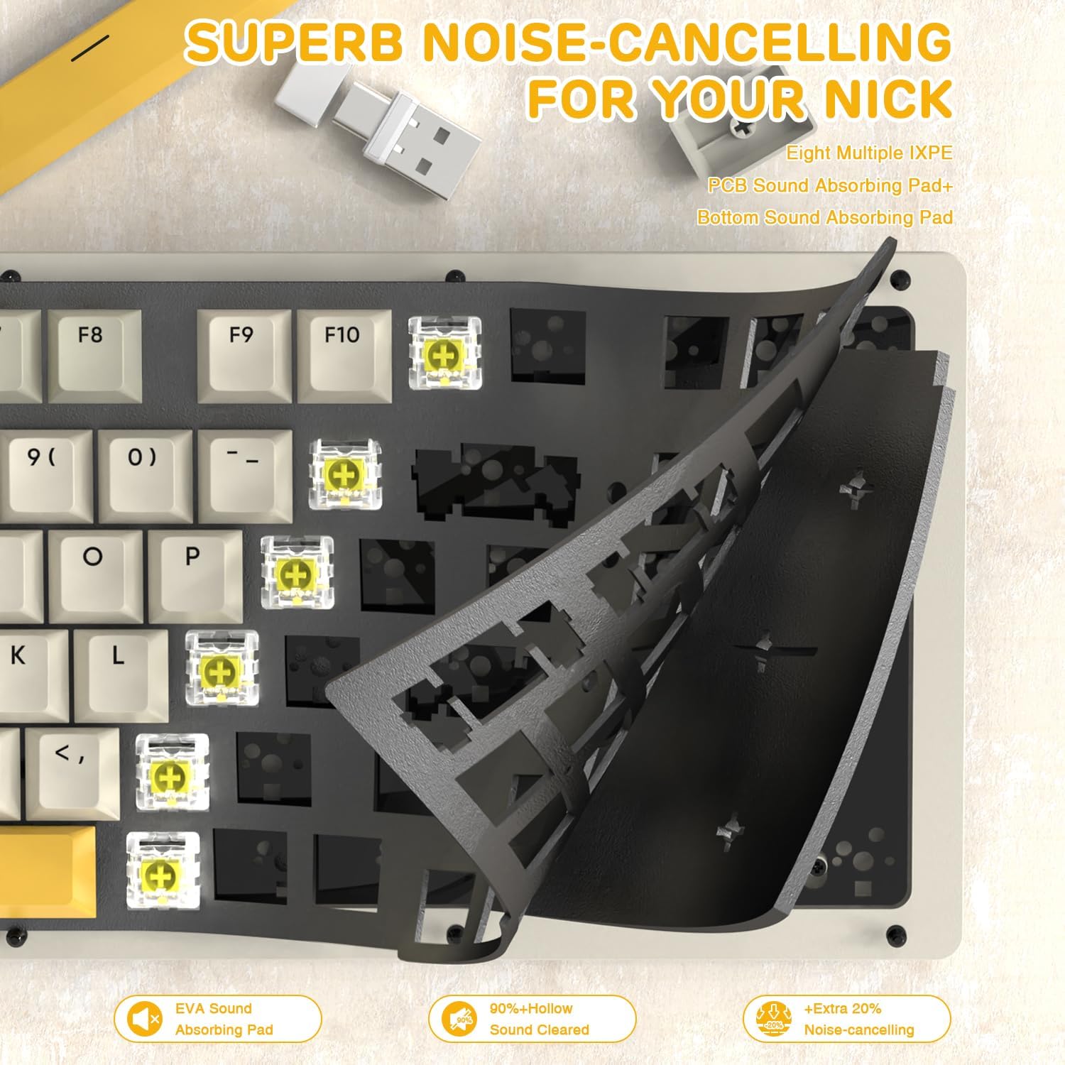 Noise-cancelling sound-absorbing pads for AJAZZ AKC087 mechanical keyboard.