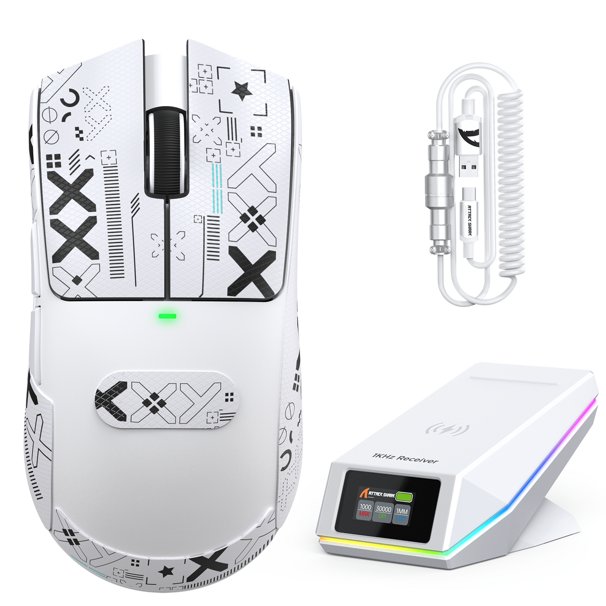 Ratón inalámbrico para juegos ATTACK SHARK X11 PRO V2 con pantalla TFT y base de carga con cable en espiral C06