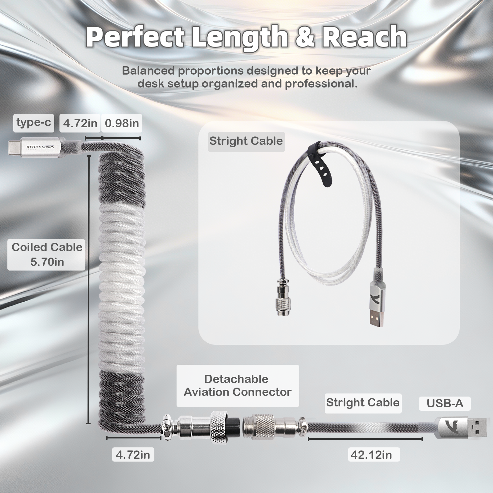 Cable en espiral ATTACK SHARK C01ULTIMATE para teclado magnético 8KHz
