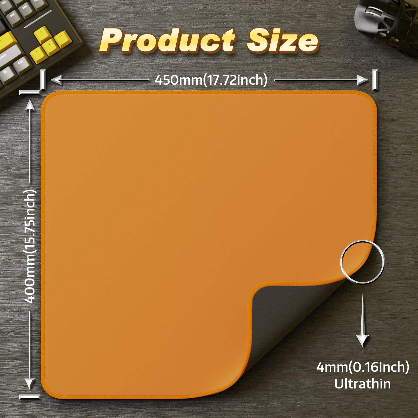 Orange Attack Shark gaming mouse pad dimensions with ultrathin profile.