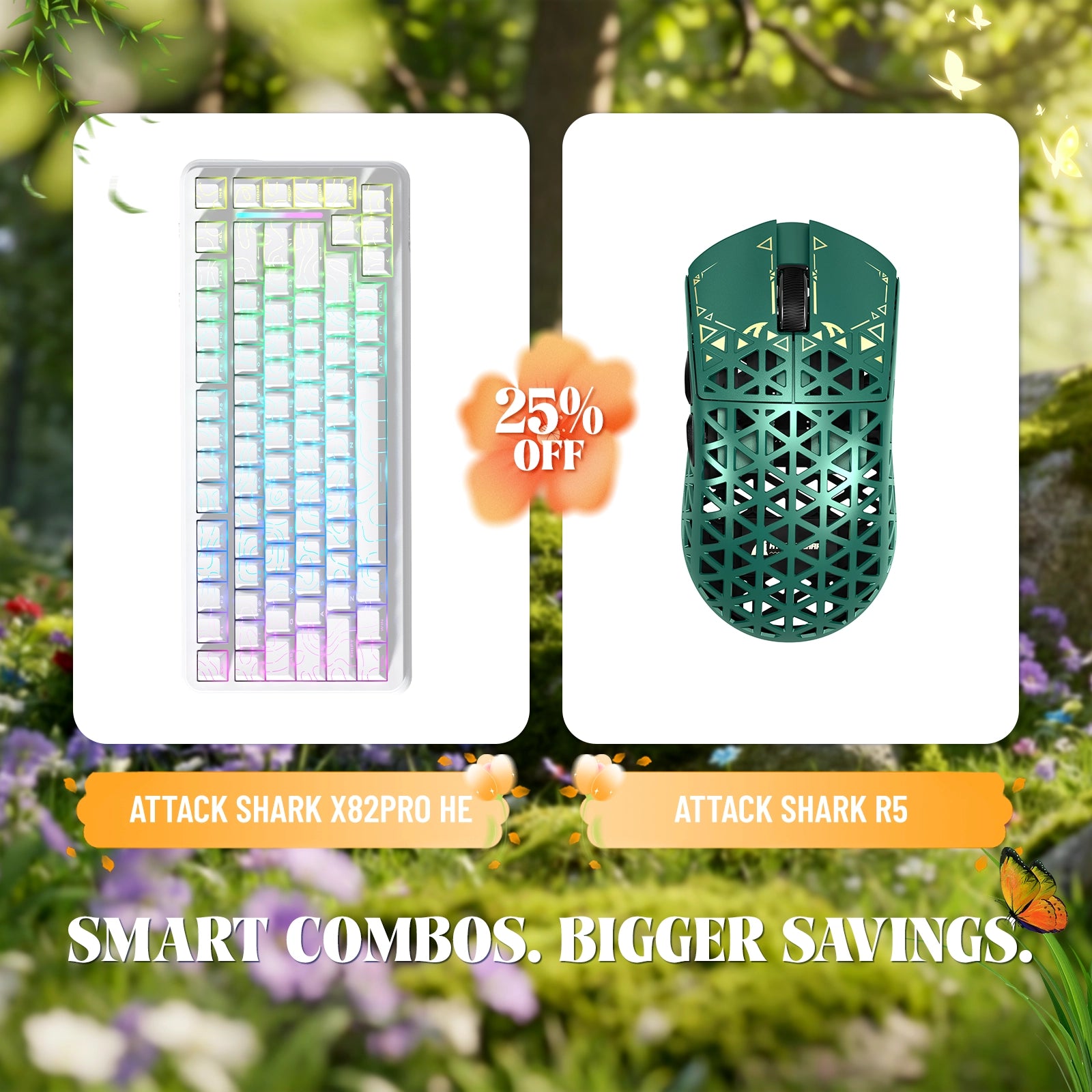 Paquete de teclado de disparo rápido ATTACK SHARK X82PRO HE + ratón inalámbrico para juegos de fibra de carbono R5