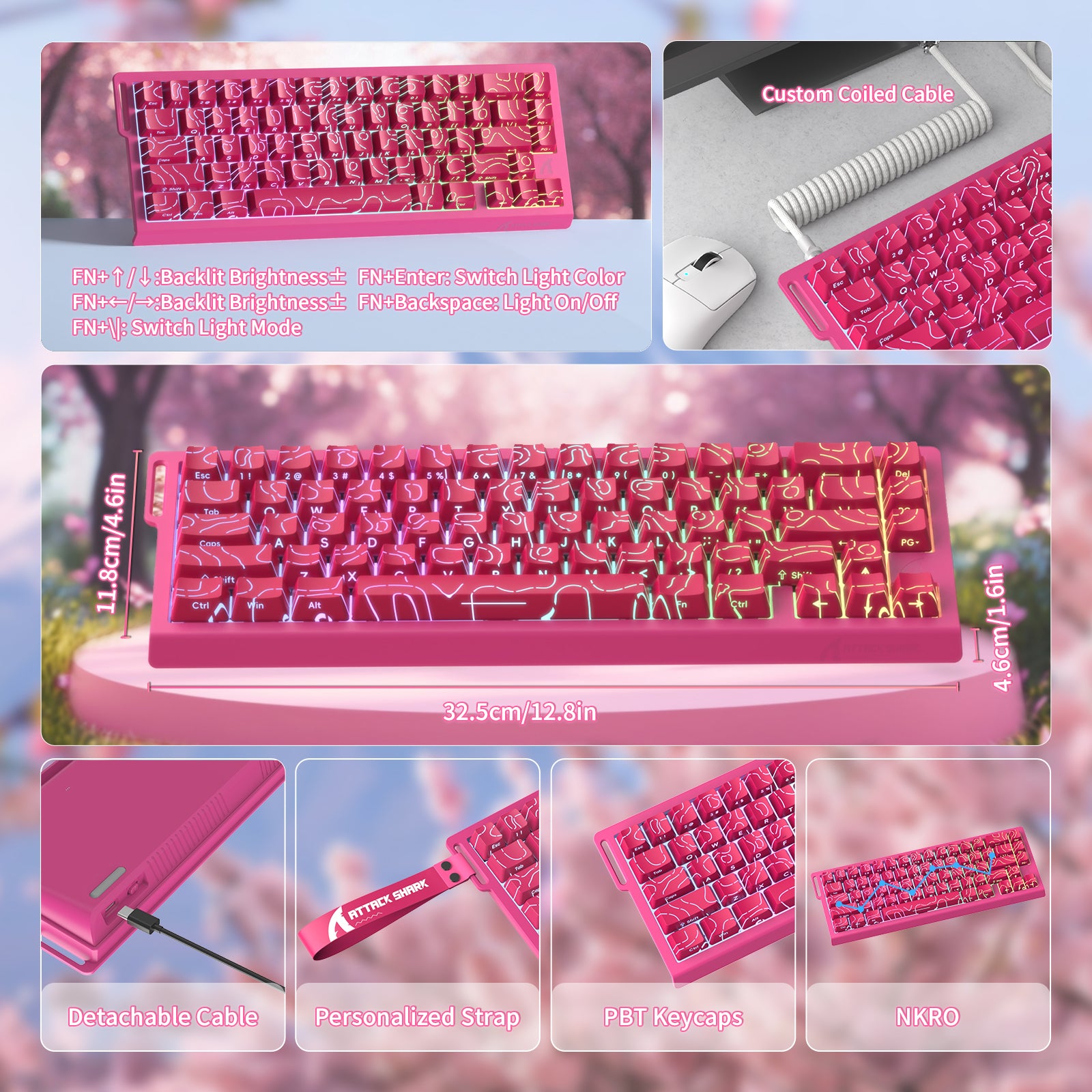 Teclado con interruptor magnético de gatillo rápido ATTACK SHARK X68 HE con cable en espiral C01PRO