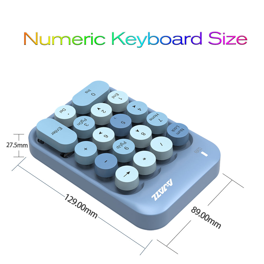 AJAZZ AK18 light blue wireless numeric keypad size 129mm x 89mm x 27.5mm