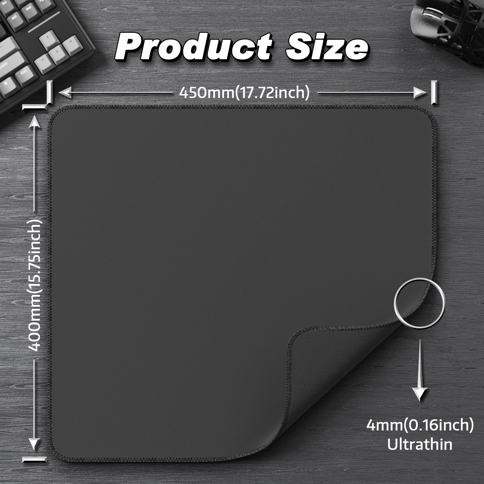 Attack Shark gaming mouse pad dimensions with ultrathin profile and 4mm thickness.