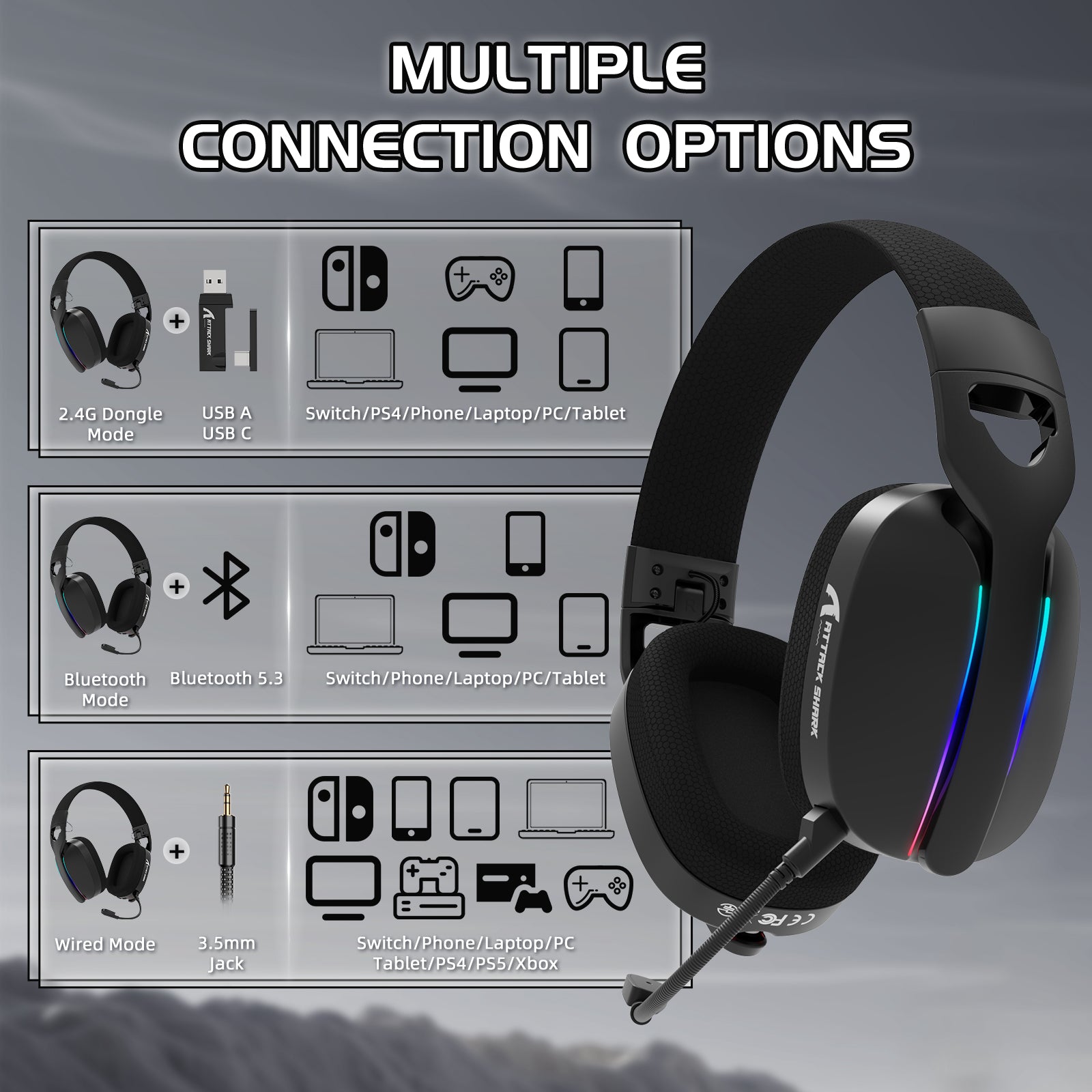 Auriculares para juegos ultraligeros, flotantes y con tres modos de funcionamiento ATTACK SHARK L90 RGB