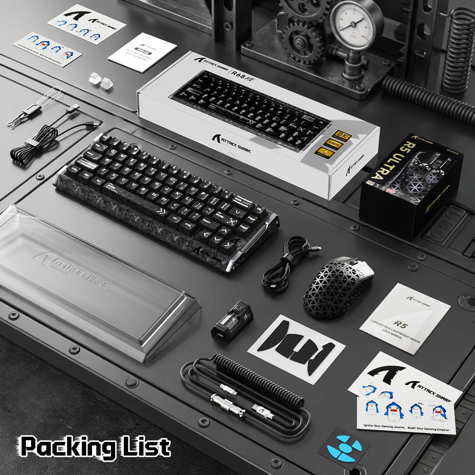 Paquete gaming ATTACK SHARK R68 HE & R5 ULTRA de fibra de carbono con cable en espiral C01 ULTRA