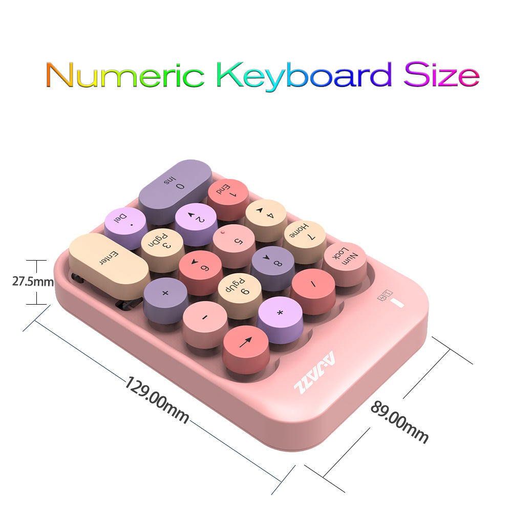 AJAZZ AK18 pink numeric keypad size dimensions with rounded pastel keys.