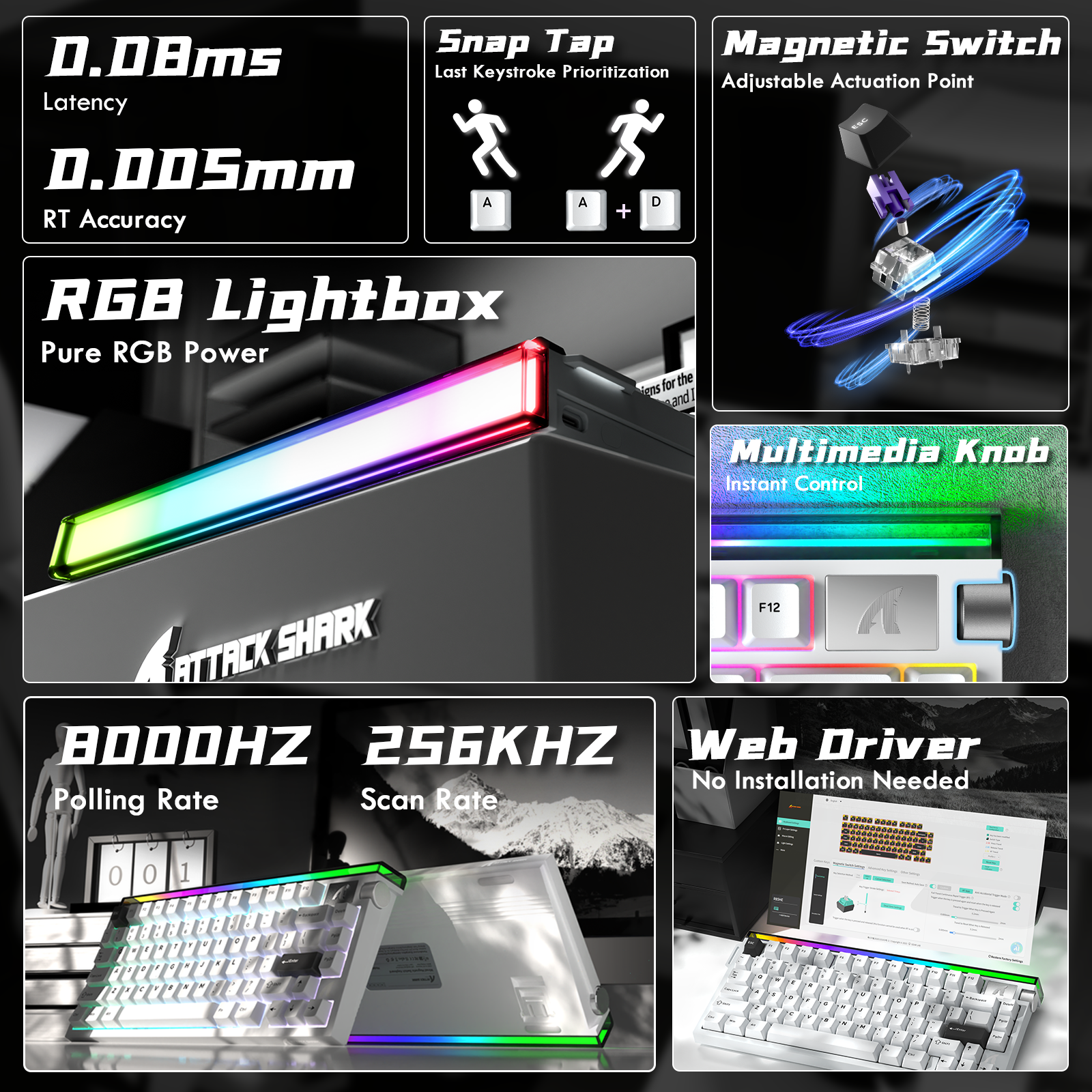 Teclado de gatillo rápido ATTACK SHARK R85 HE con interruptor magnético y caja de luz personalizada