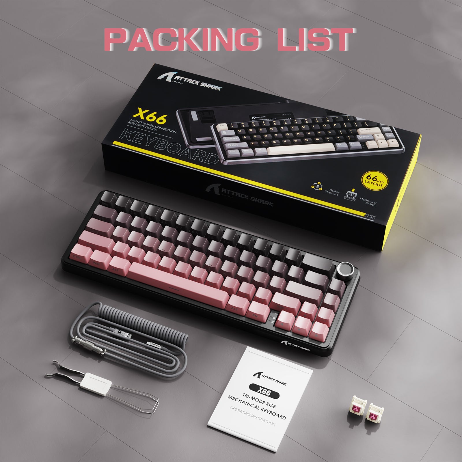 Teclado mecánico inalámbrico ATTACK SHARK X66 con cable en espiral de 8K