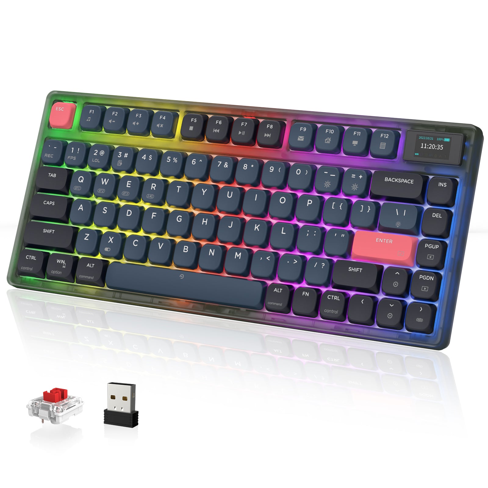 AJAZZ AK832PRO mechanical keyboard with RGB lighting and USB receiver