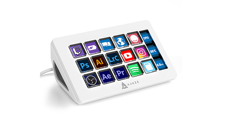 AJAZZ AKP153 Stream Deck with 15 customizable app icons for productivity and control.