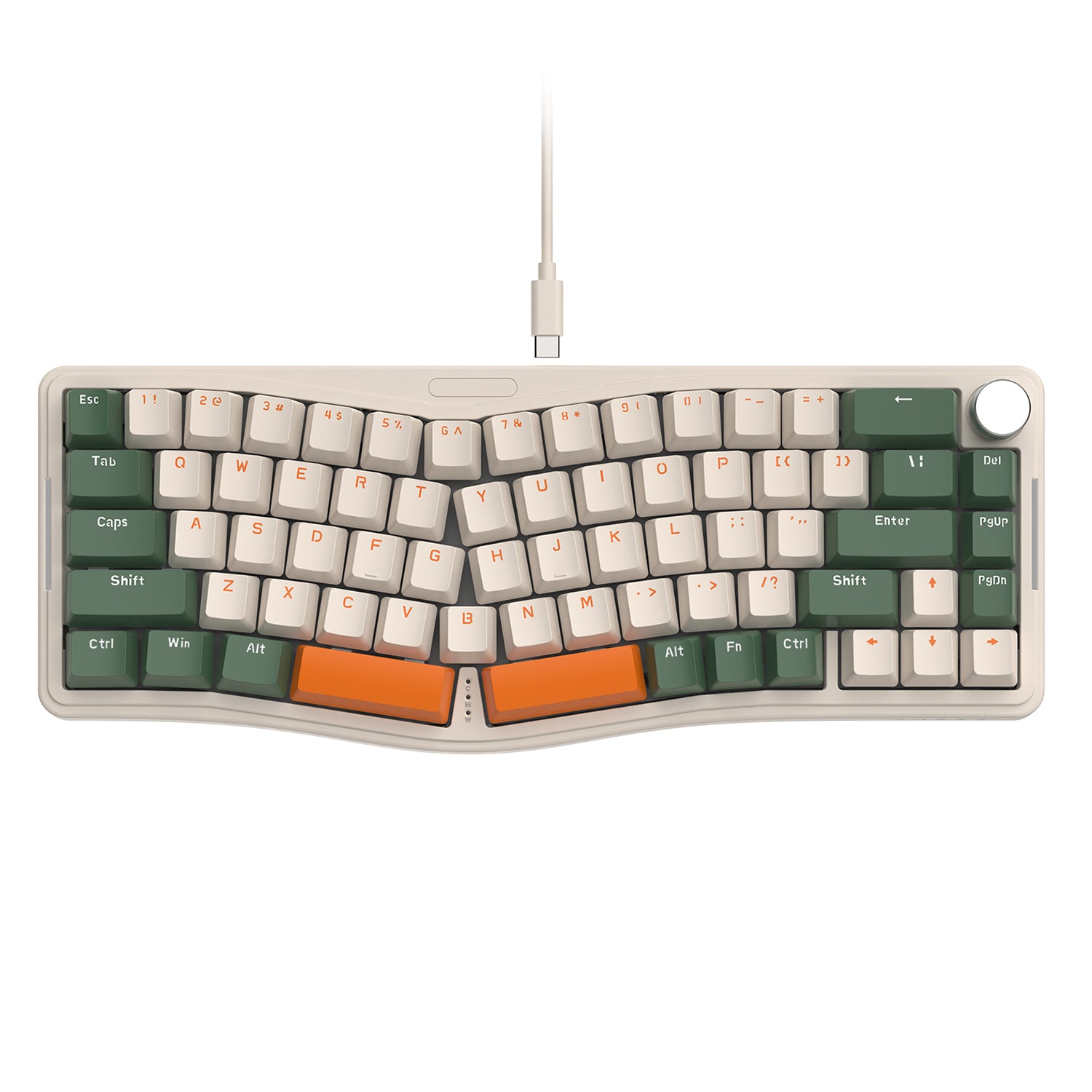 Alice Mechanical Keyboard in green and orange accents with USB-C connection.