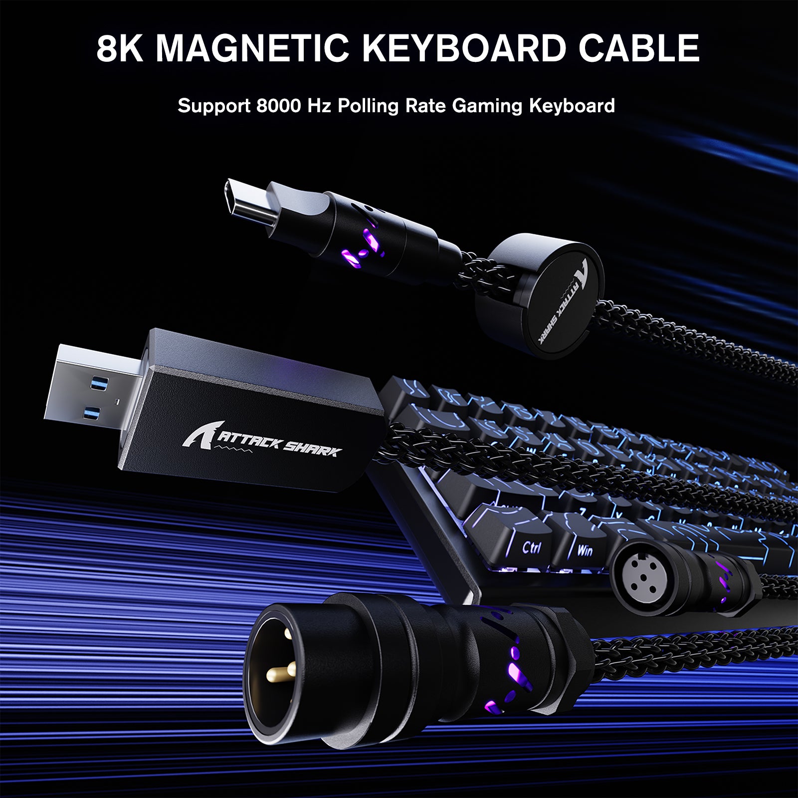 Cable de aviador personalizado ATTACK SHARK C07 para teclado magnético de 8 KHz
