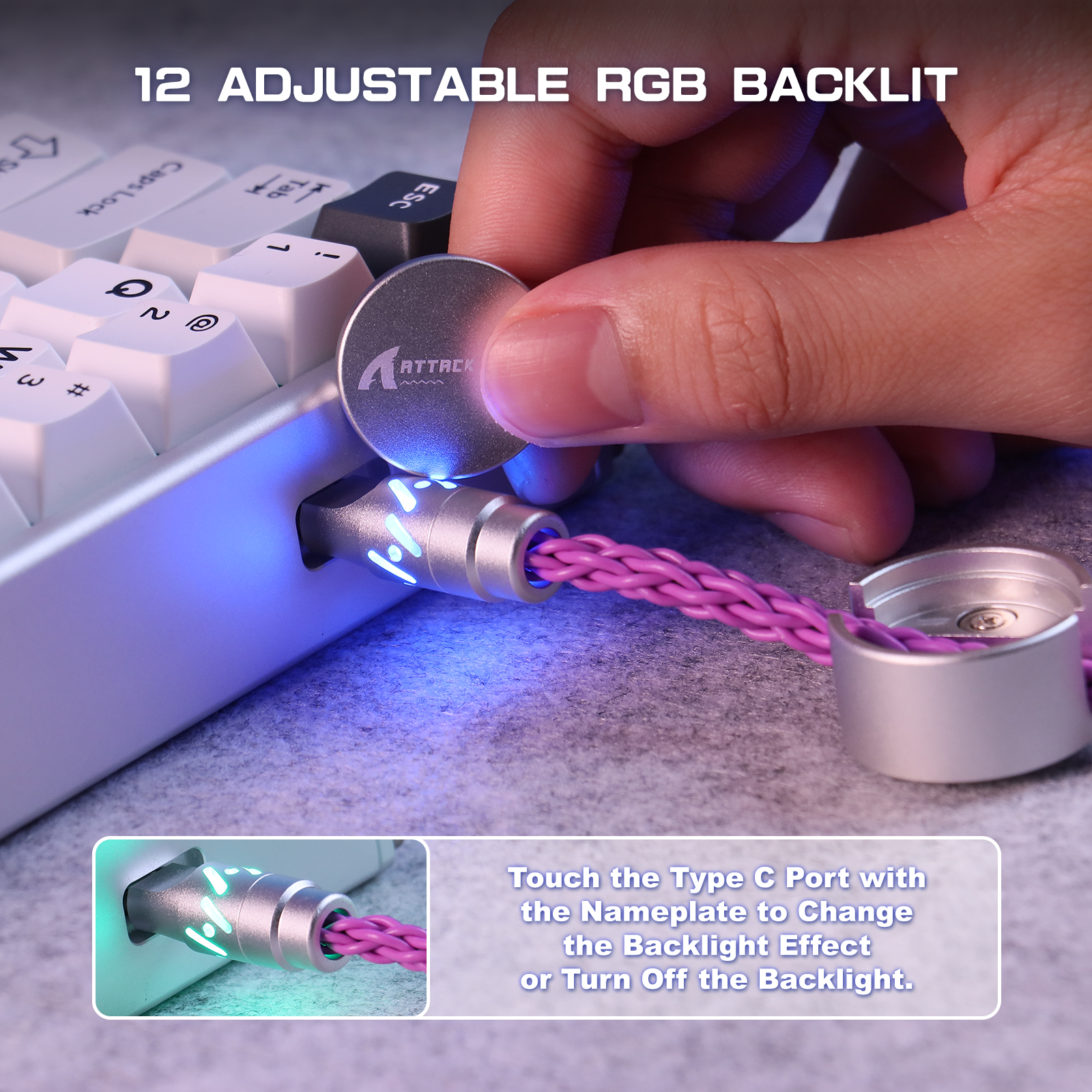 Cable de aviador personalizado ATTACK SHARK C07 para teclado magnético de 8 KHz