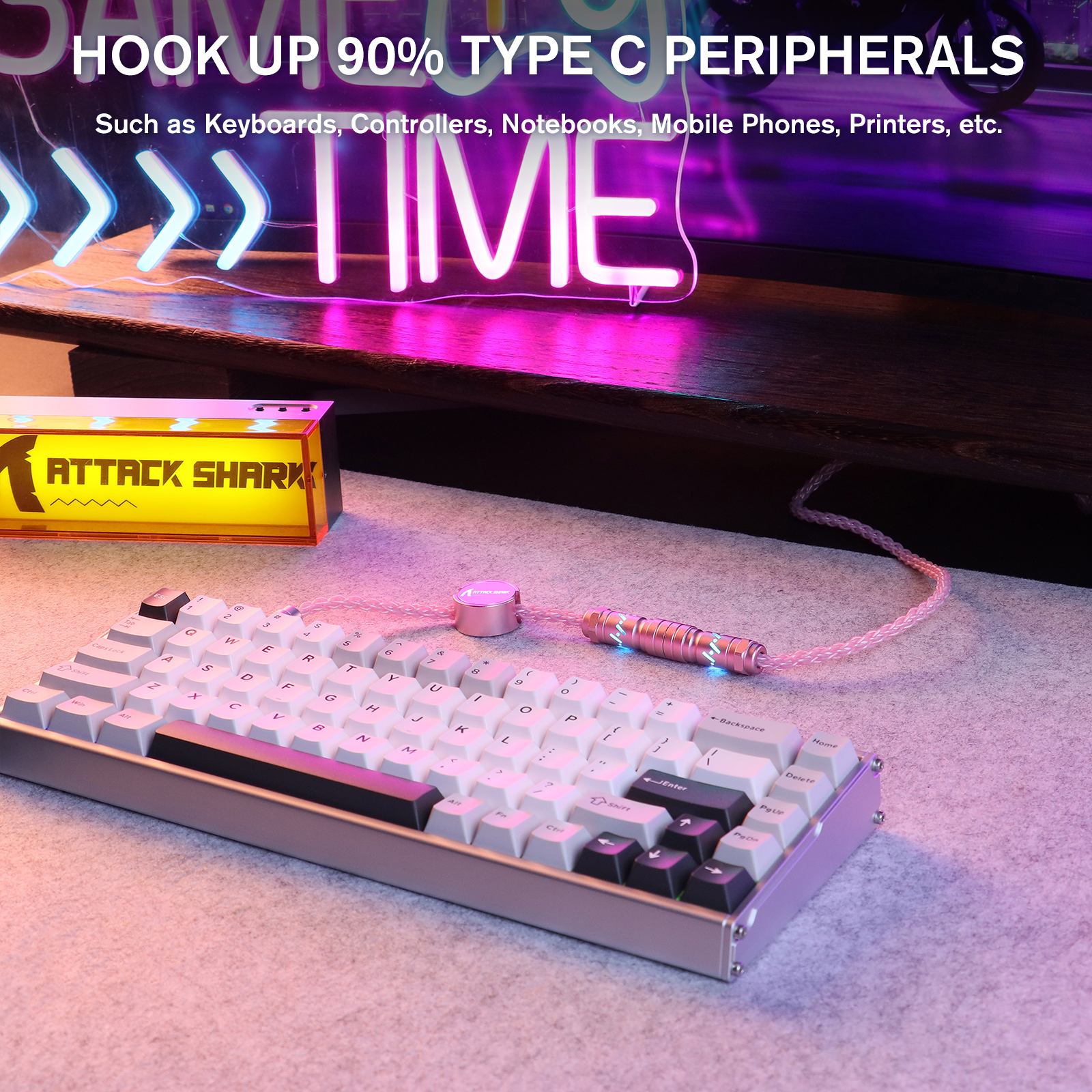 Cable de aviador personalizado ATTACK SHARK C07 para teclado magnético de 8 KHz