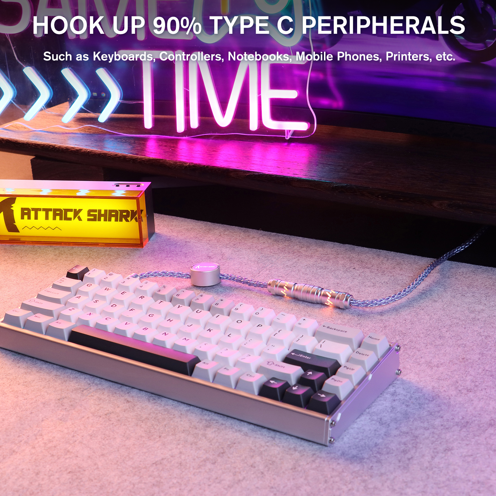 Cable de aviador personalizado ATTACK SHARK C07 para teclado magnético de 8 KHz