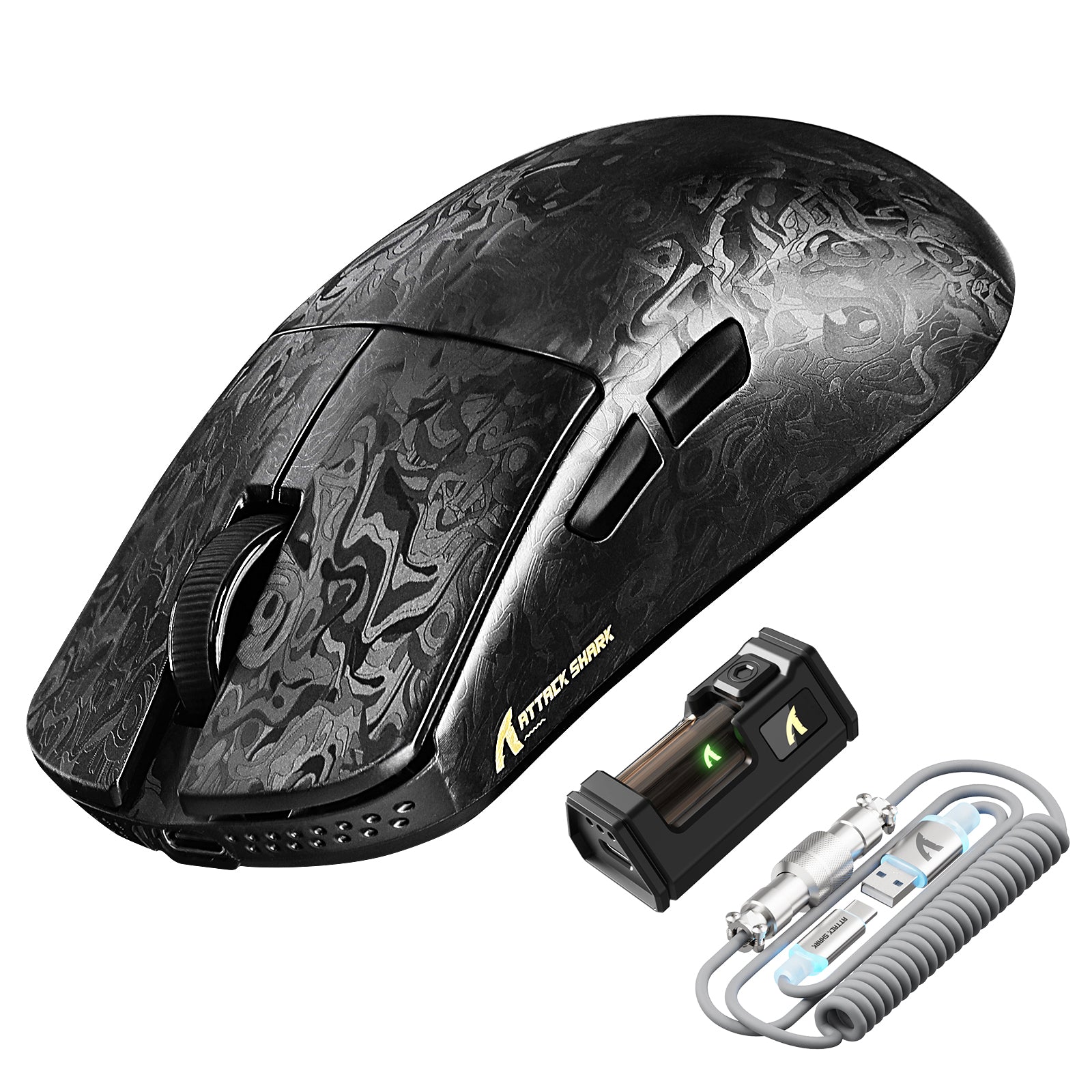 Ratón inalámbrico para juegos ATTACK SHARK R11 ULTRA de fibra de carbono 8K PAW3950MAX con cable C06 Ultra LED