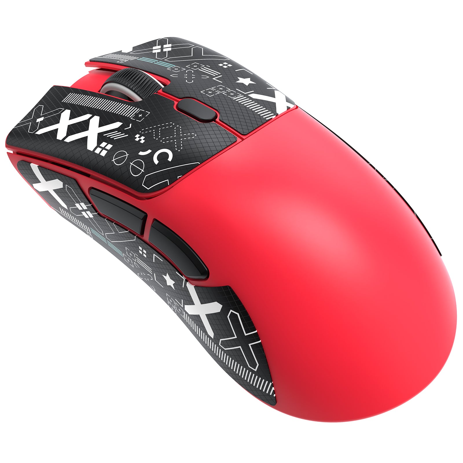 Red Attack Shark R1 Wireless Gaming Mouse with unique graphic design and ergonomic shape.