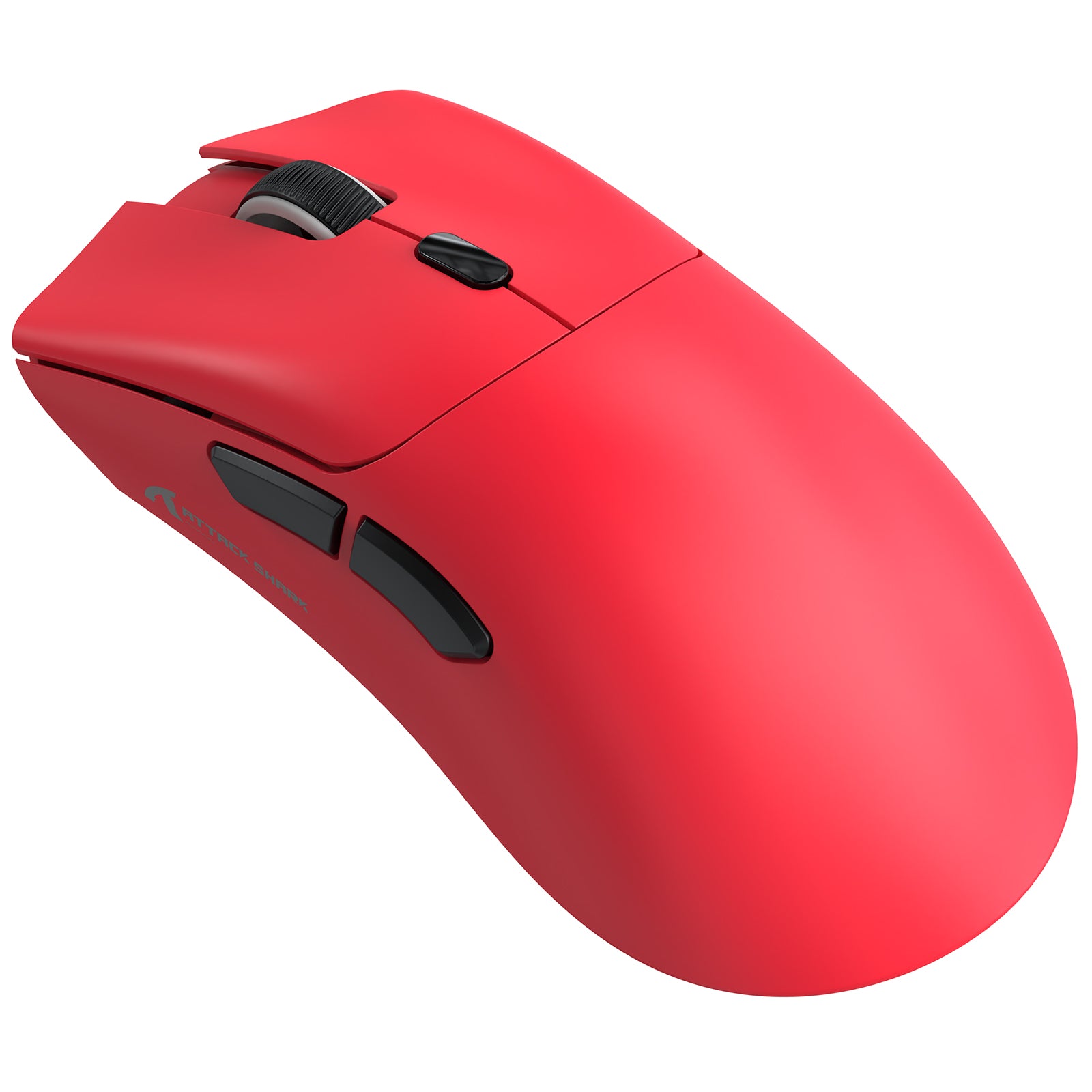 Attack Shark R1 Wireless Gaming Mouse in red with ergonomic design and side buttons.