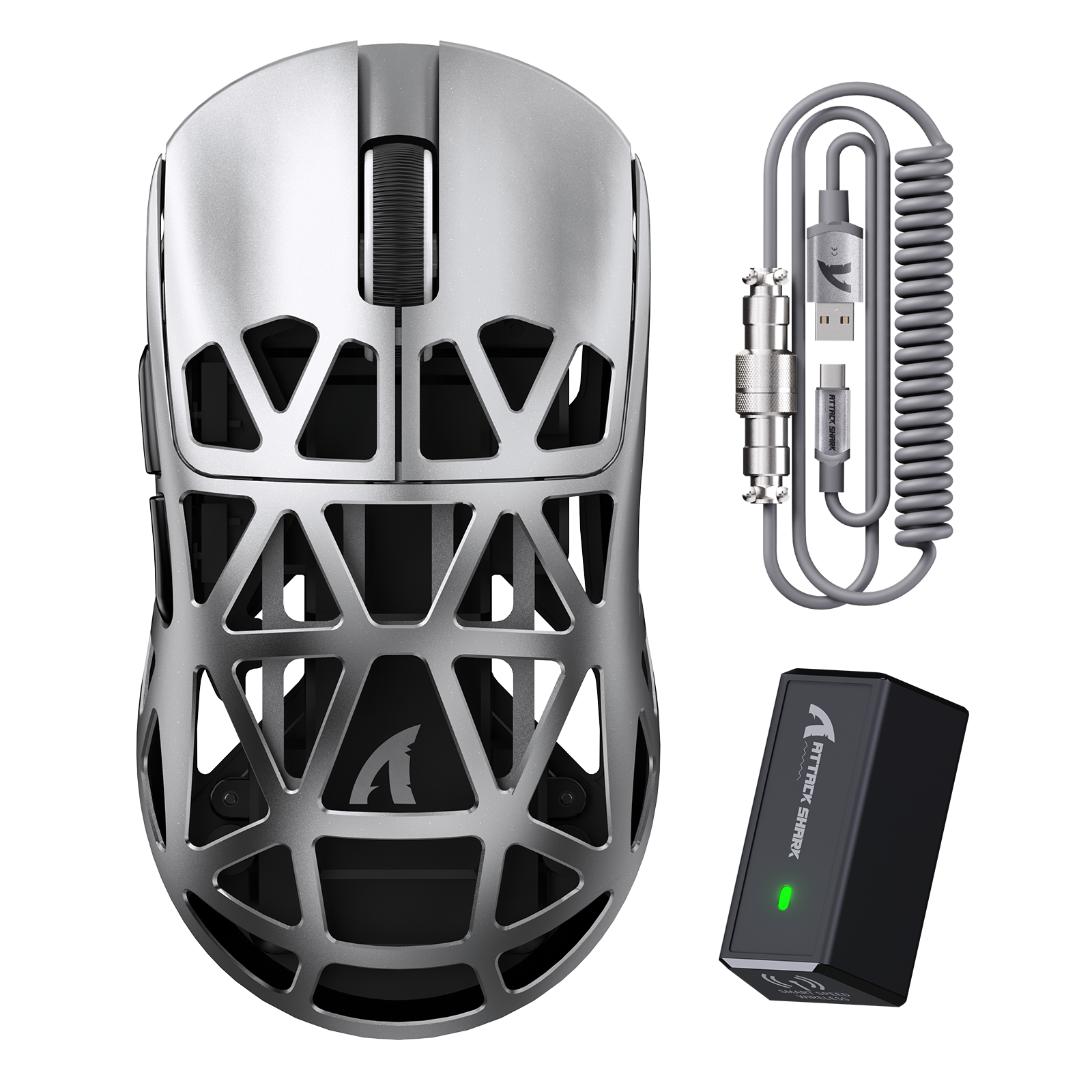 ATTACK SHARK R2 Ratón para Juegos PAW3950 de Aleación de Magnesio 8K con Cable en Espiral para Ratón (No Incluye la Base de Carga)