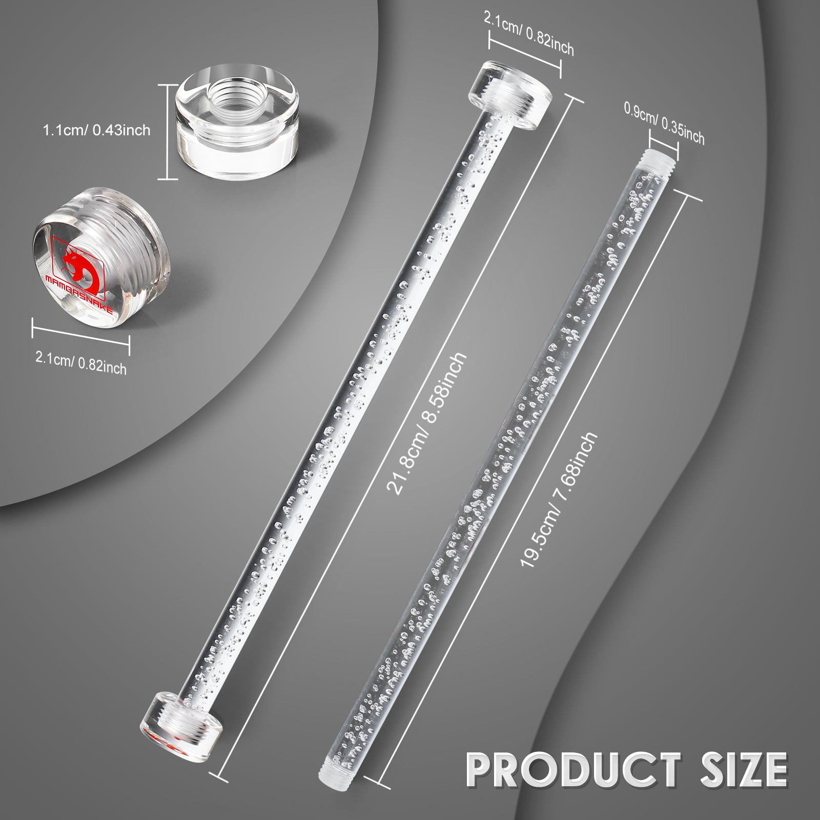 Dimensions of clear acrylic cable winder for keyboard; ideal for cable management.